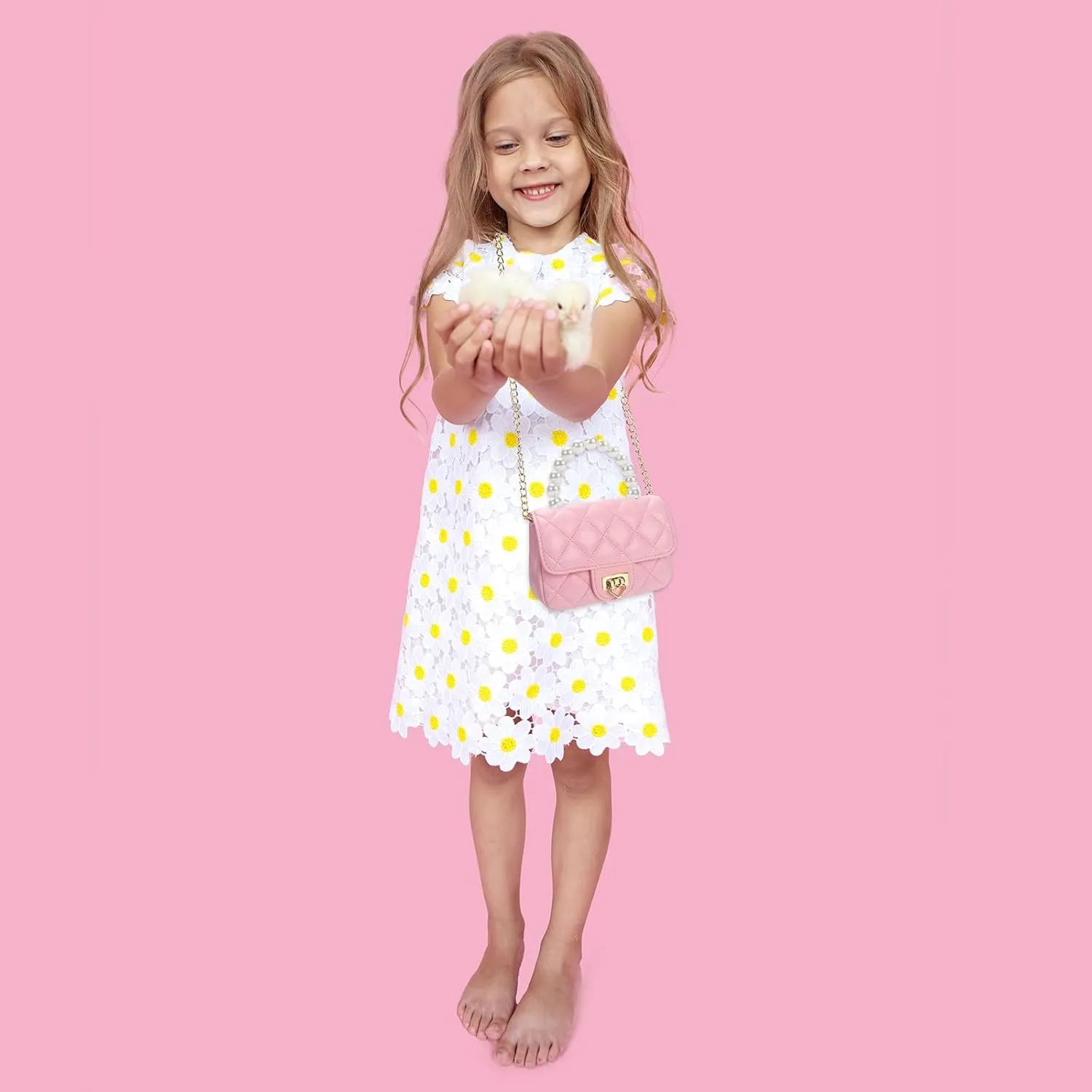 Girls Purses for Kids, Toddler Crossbody Bag with Pearl Handle, Kids Chain Handbag Heart Purses for Girls