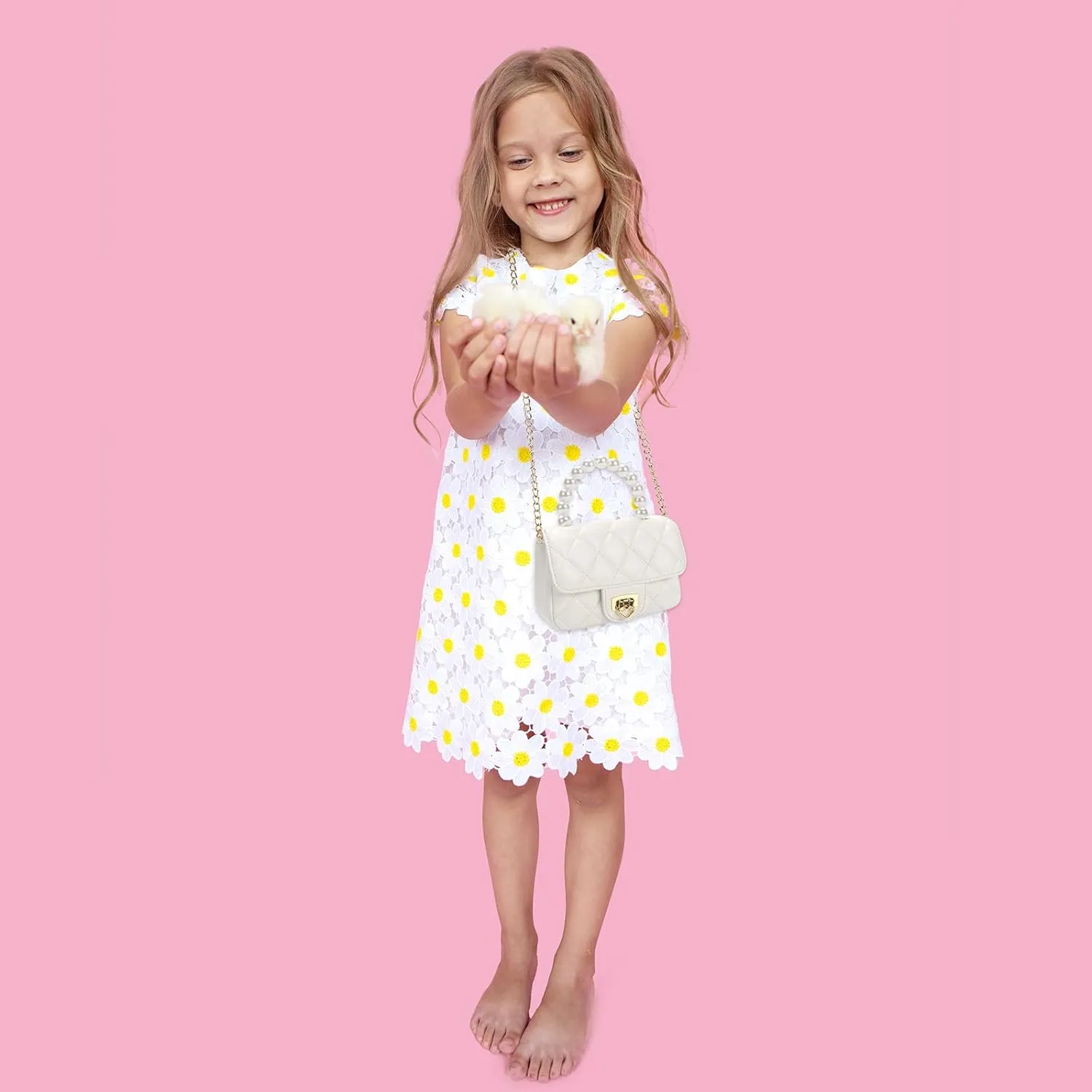 Girls Purses for Kids, Toddler Crossbody Bag with Pearl Handle, Kids Chain Handbag Heart Purses for Girls