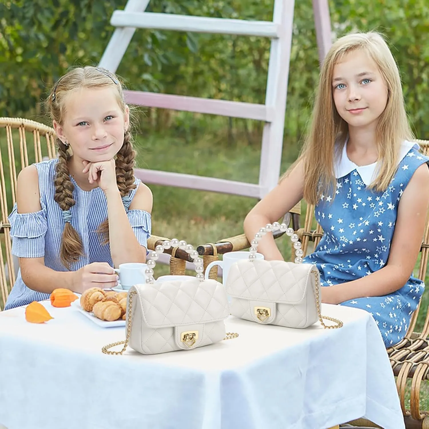 Girls Purses for Kids, Toddler Crossbody Bag with Pearl Handle, Kids Chain Handbag Heart Purses for Girls
