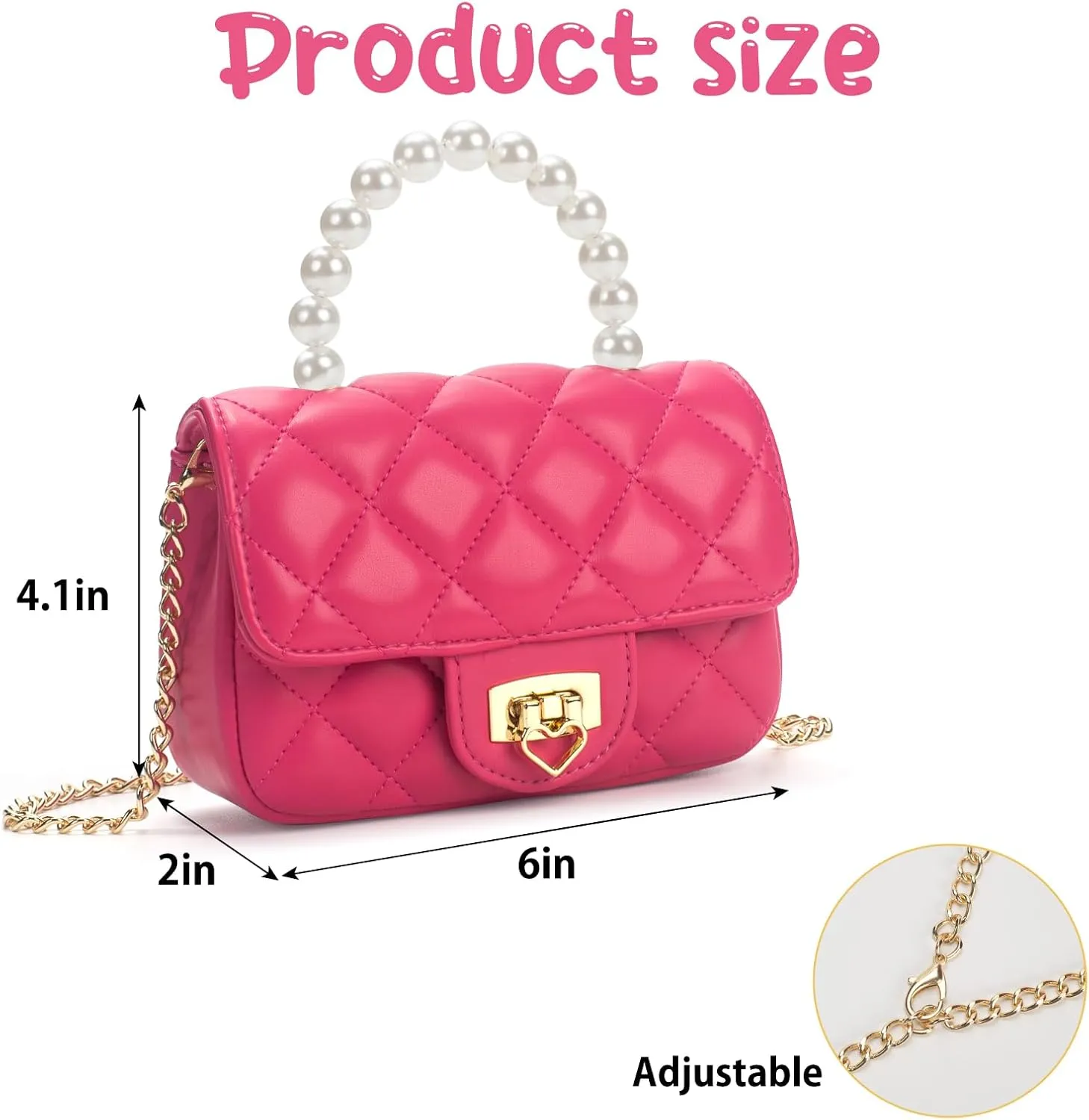 Girls Purses for Kids, Toddler Crossbody Bag with Pearl Handle, Kids Chain Handbag Heart Purses for Girls