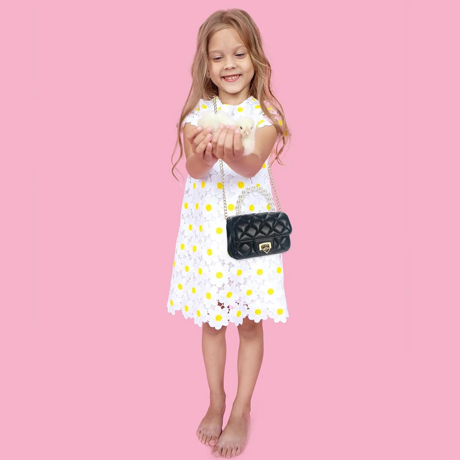 Girls Purses for Kids, Toddler Crossbody Bag with Pearl Handle, Kids Chain Handbag Heart Purses for Girls