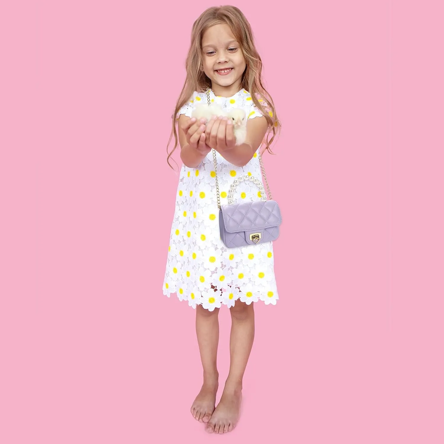 Girls Purses for Kids, Toddler Crossbody Bag with Pearl Handle, Kids Chain Handbag Heart Purses for Girls