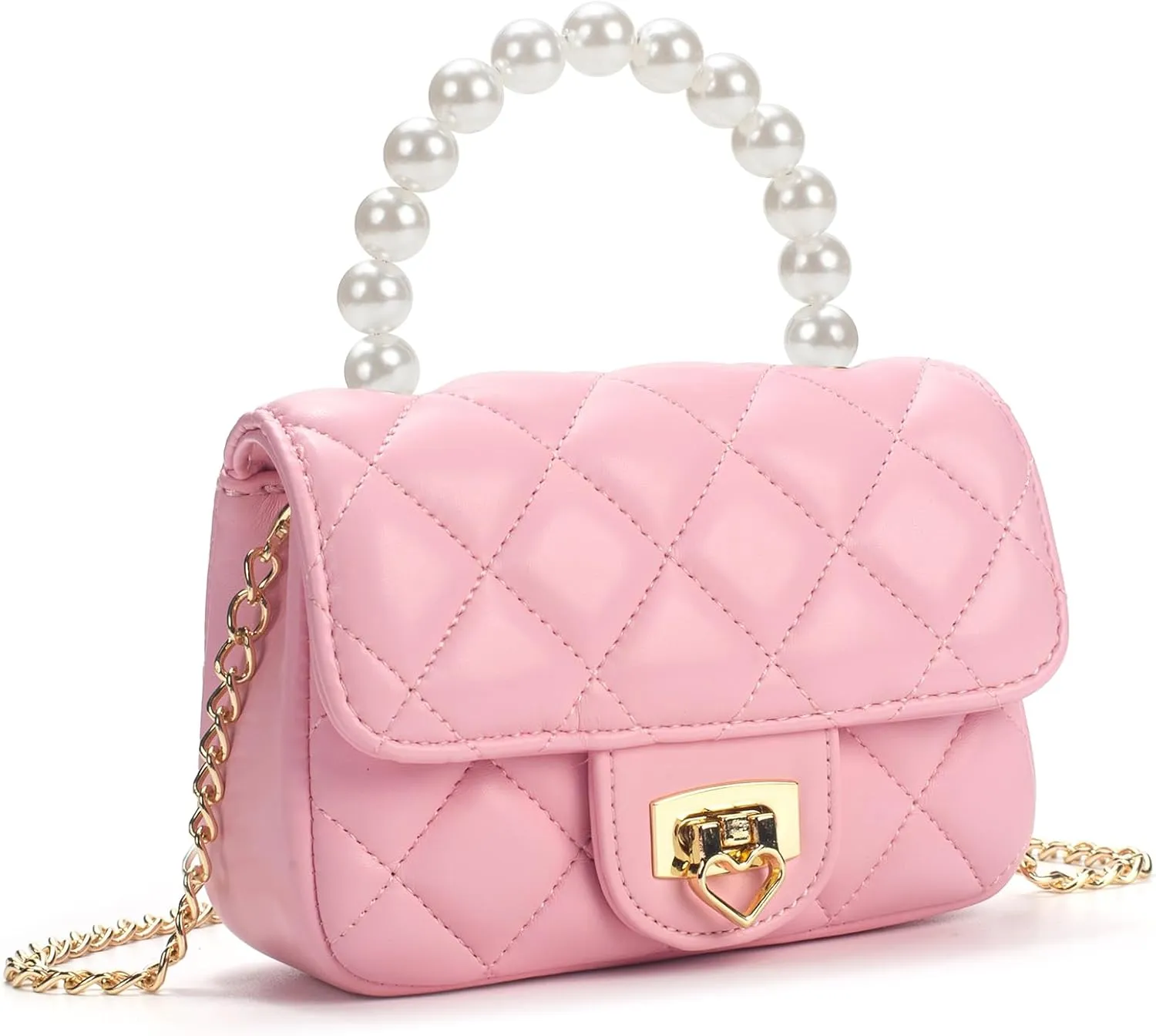 Girls Purses for Kids, Toddler Crossbody Bag with Pearl Handle, Kids Chain Handbag Heart Purses for Girls