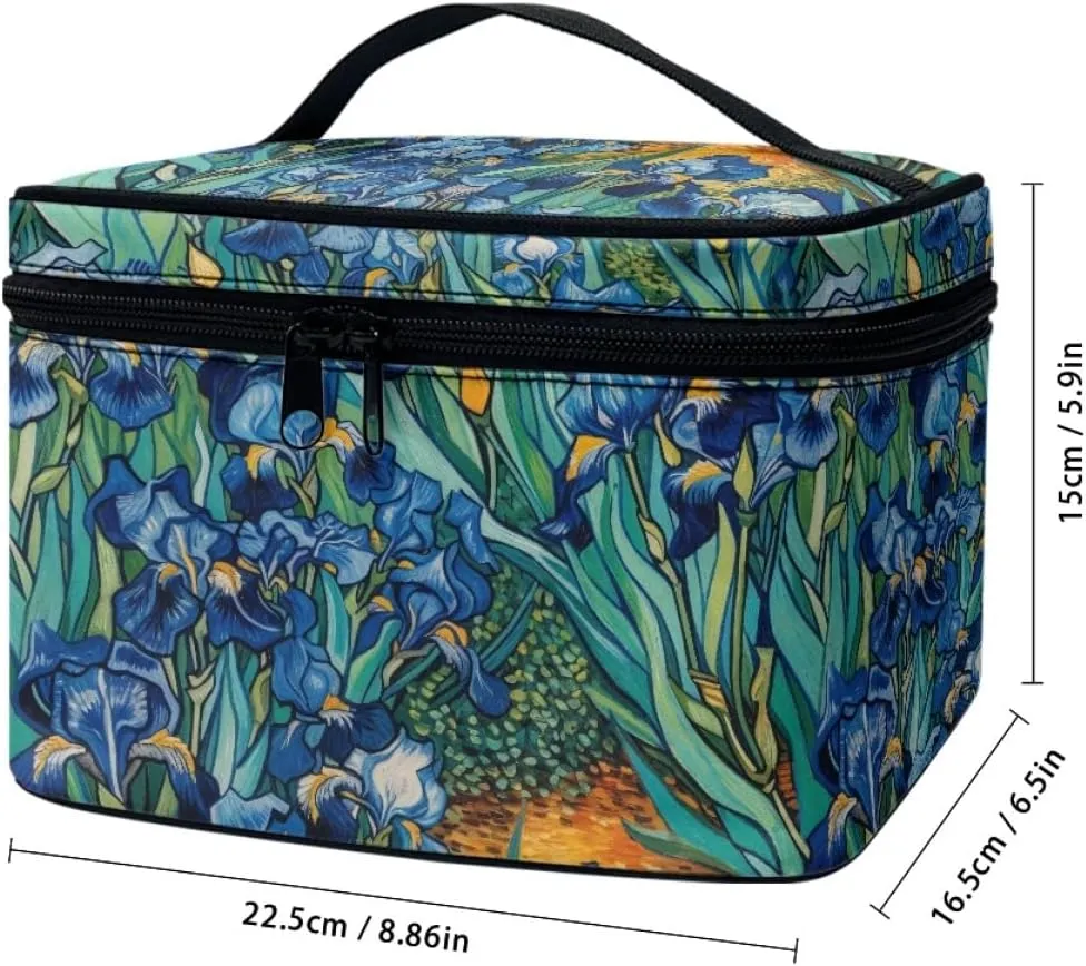 GLUDEAR Women Teen Girls Cute Print Makeup Bag Small Travel Cosmetic Bags Medium Pouch Toiletry Bag,Blue Iris