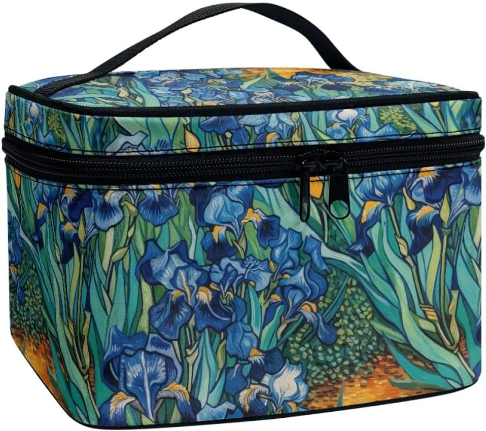 GLUDEAR Women Teen Girls Cute Print Makeup Bag Small Travel Cosmetic Bags Medium Pouch Toiletry Bag,Blue Iris