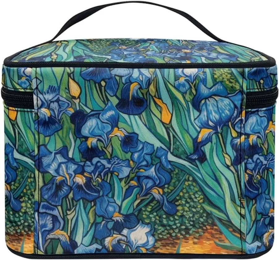 GLUDEAR Women Teen Girls Cute Print Makeup Bag Small Travel Cosmetic Bags Medium Pouch Toiletry Bag,Blue Iris