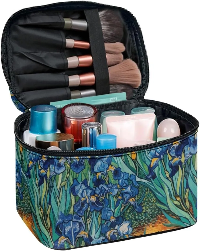 GLUDEAR Women Teen Girls Cute Print Makeup Bag Small Travel Cosmetic Bags Medium Pouch Toiletry Bag,Blue Iris