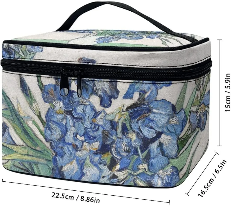 GLUDEAR Women Teen Girls Cute Print Makeup Bag Small Travel Cosmetic Bags Medium Pouch Toiletry Bag,Blue Irises