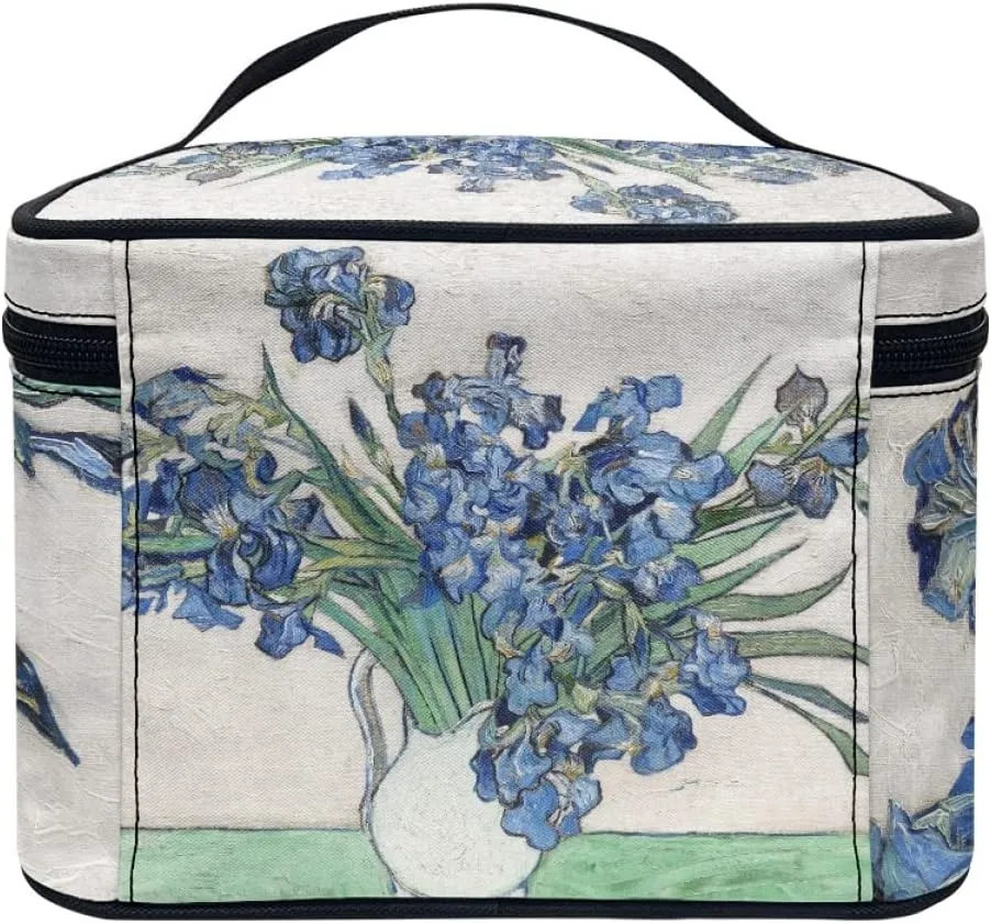 GLUDEAR Women Teen Girls Cute Print Makeup Bag Small Travel Cosmetic Bags Medium Pouch Toiletry Bag,Blue Irises