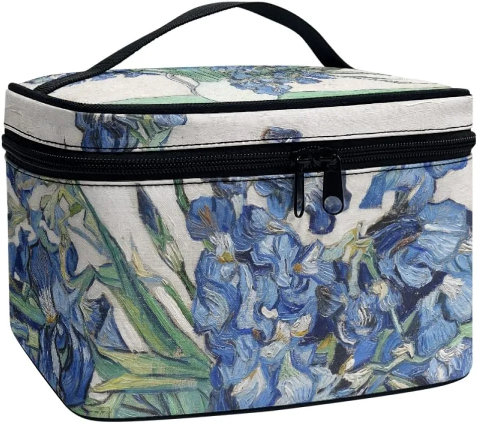 GLUDEAR Women Teen Girls Cute Print Makeup Bag Small Travel Cosmetic Bags Medium Pouch Toiletry Bag,Blue Irises