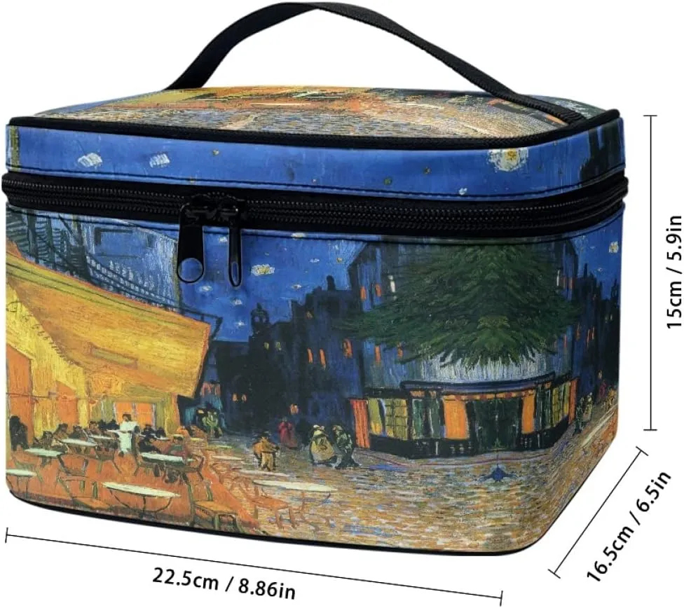 GLUDEAR Women Teen Girls Cute Print Makeup Bag Small Travel Cosmetic Bags Medium Pouch Toiletry Bag,Cafe Terrace Night