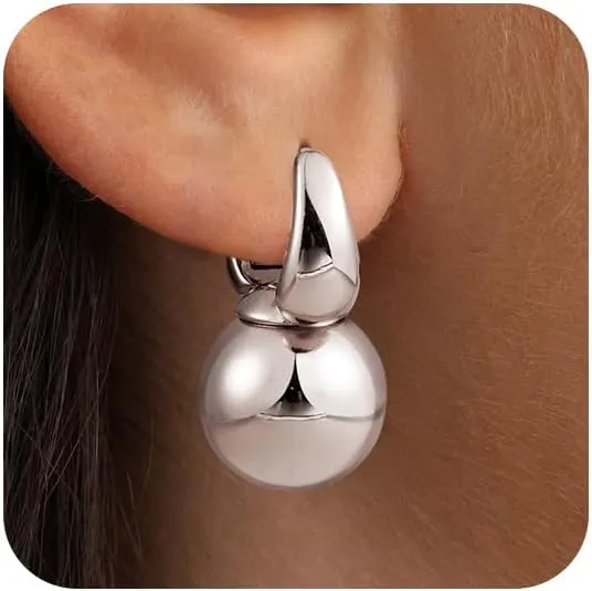 Gold Dangle Earrings for Women Sterling Silver Ball Drop Earrings Hypoallergenic Round Hoop Leverback Lightweight Fashion Jewelry