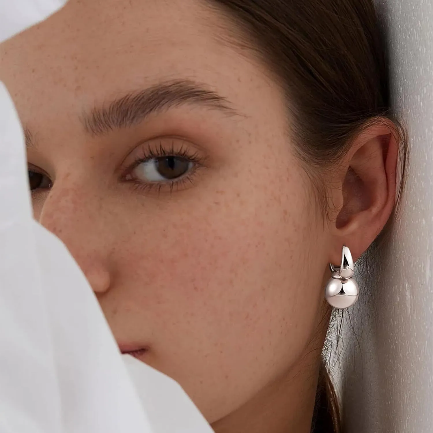 Gold Dangle Earrings for Women Sterling Silver Ball Drop Earrings Hypoallergenic Round Hoop Leverback Lightweight Fashion Jewelry