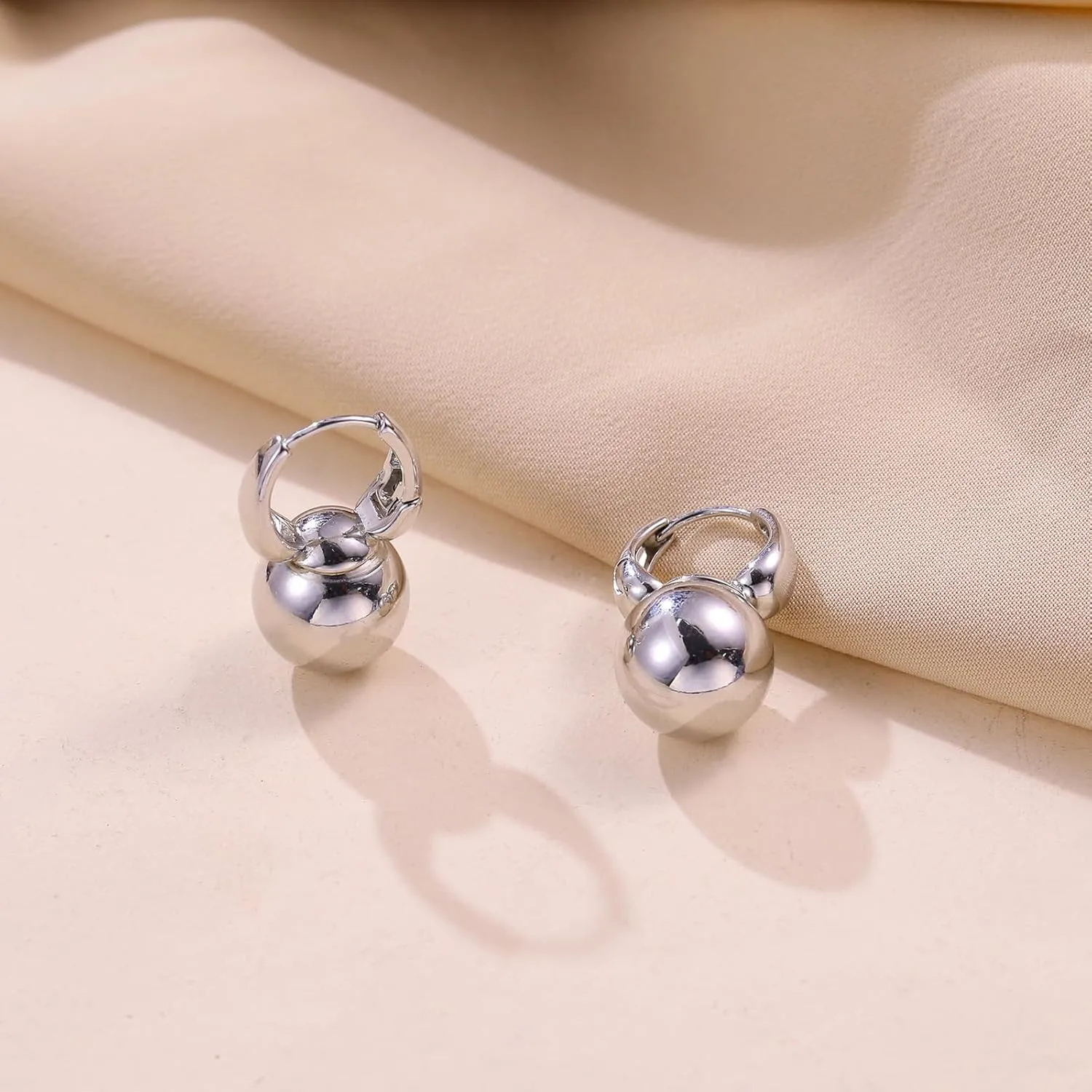 Gold Dangle Earrings for Women Sterling Silver Ball Drop Earrings Hypoallergenic Round Hoop Leverback Lightweight Fashion Jewelry