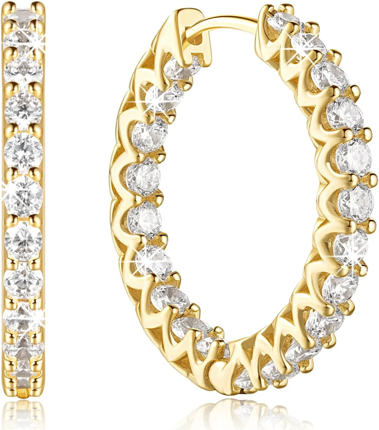 Gold Hoop Earrings 14K Gold Earring Small Huggie Earrings Dual-design Diamond Hoop Earring 25MM