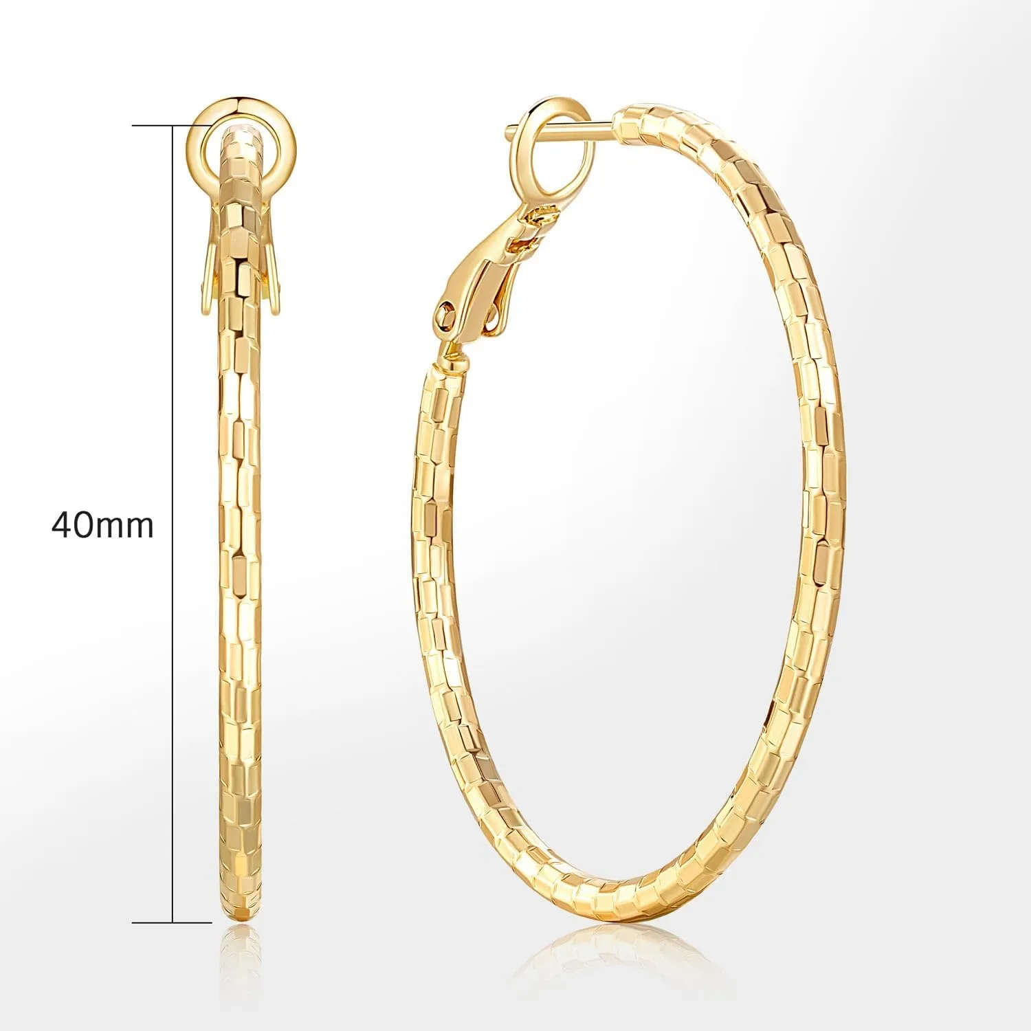 Gold Hoop Earrings for Women 14K Gold Earrings for Women Sparkling Design Hypoallergenic Lightweight Womens Earring Hoops 25 MM/30 MM/40 MM