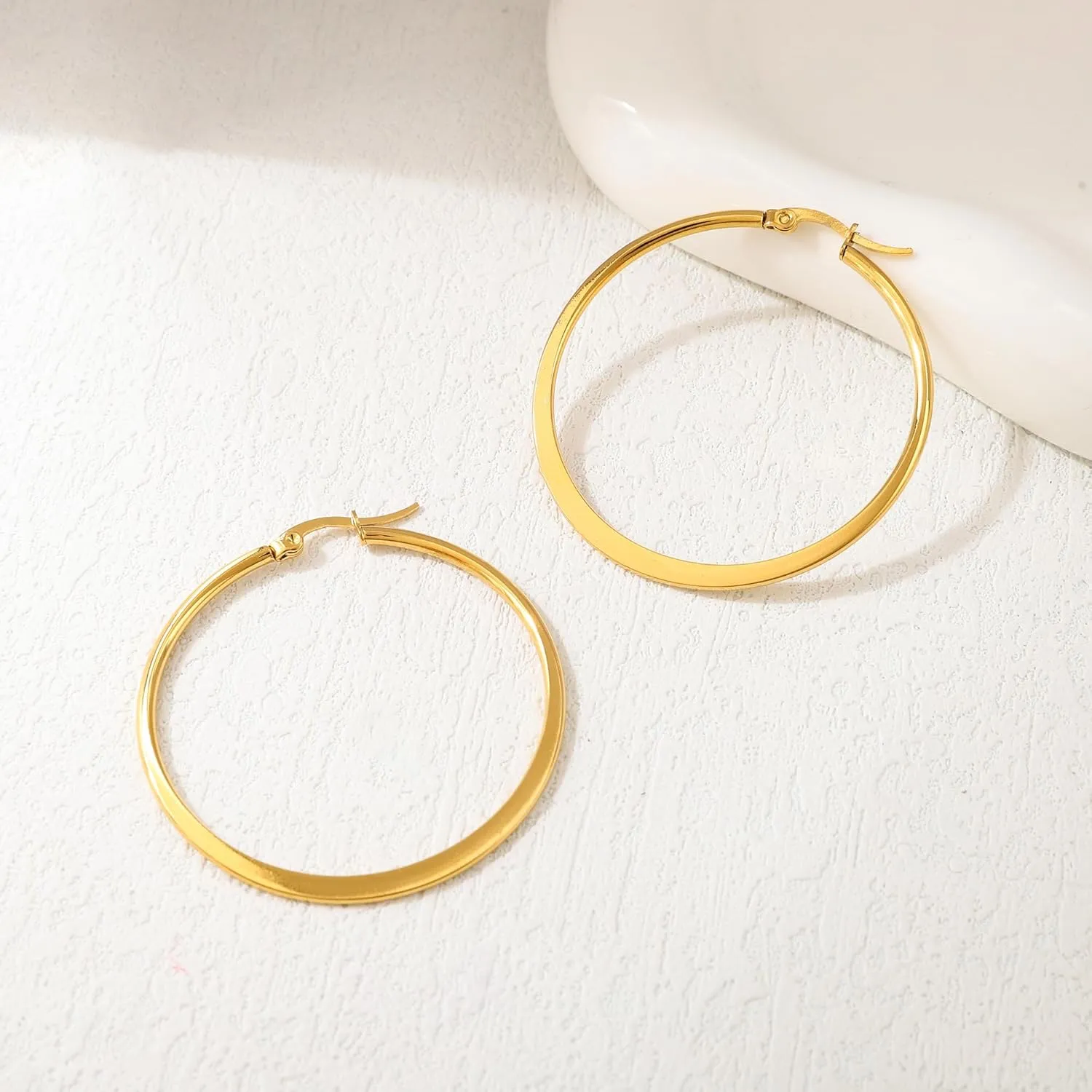 Gold hoop Hoop Earrings for Women,14K Gold Lightweight Hoops 40mm Earrings for Women,Trendy Hoops Jewelry Earrings