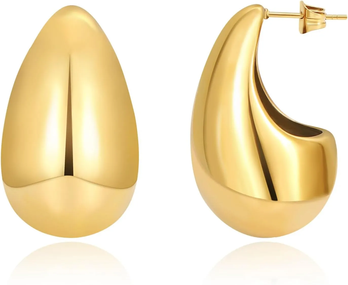 Gold Teardrop Earrings for Women 18K Gold Plated Chunky Teardrop Hoop Earrings Lightweight Waterdrop Earrings Gold Statement Earrings Jewelry