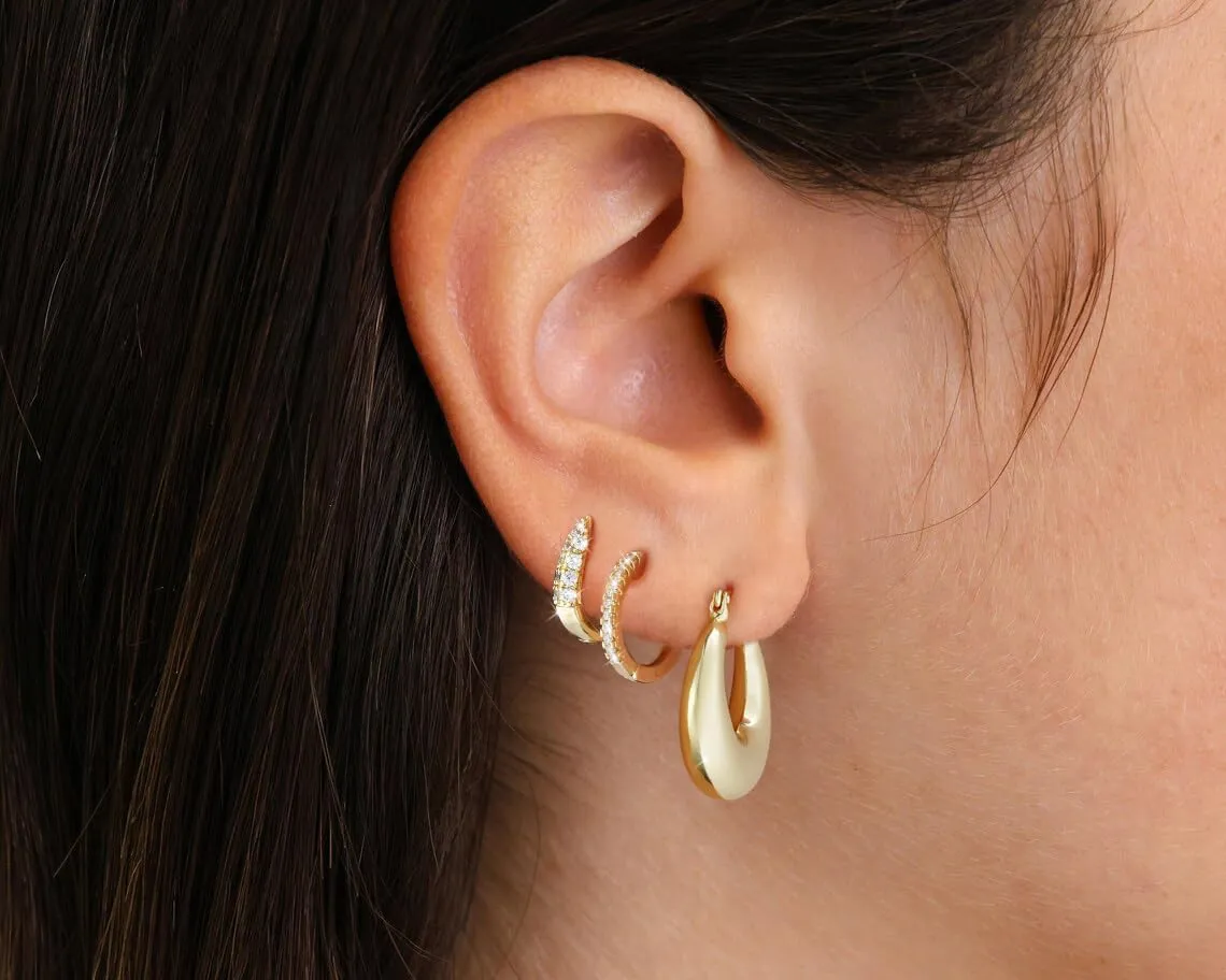 Gold/Silver Small Hoop Earrings Set for Women,14K Gold/Silver Plated Hypoallergenic Small Chunky Huggie Double Hoop Earrings For Women,Stud Earrings,Gold Pearl Dangle Hoop Earrings Set Jewelry For Gifts