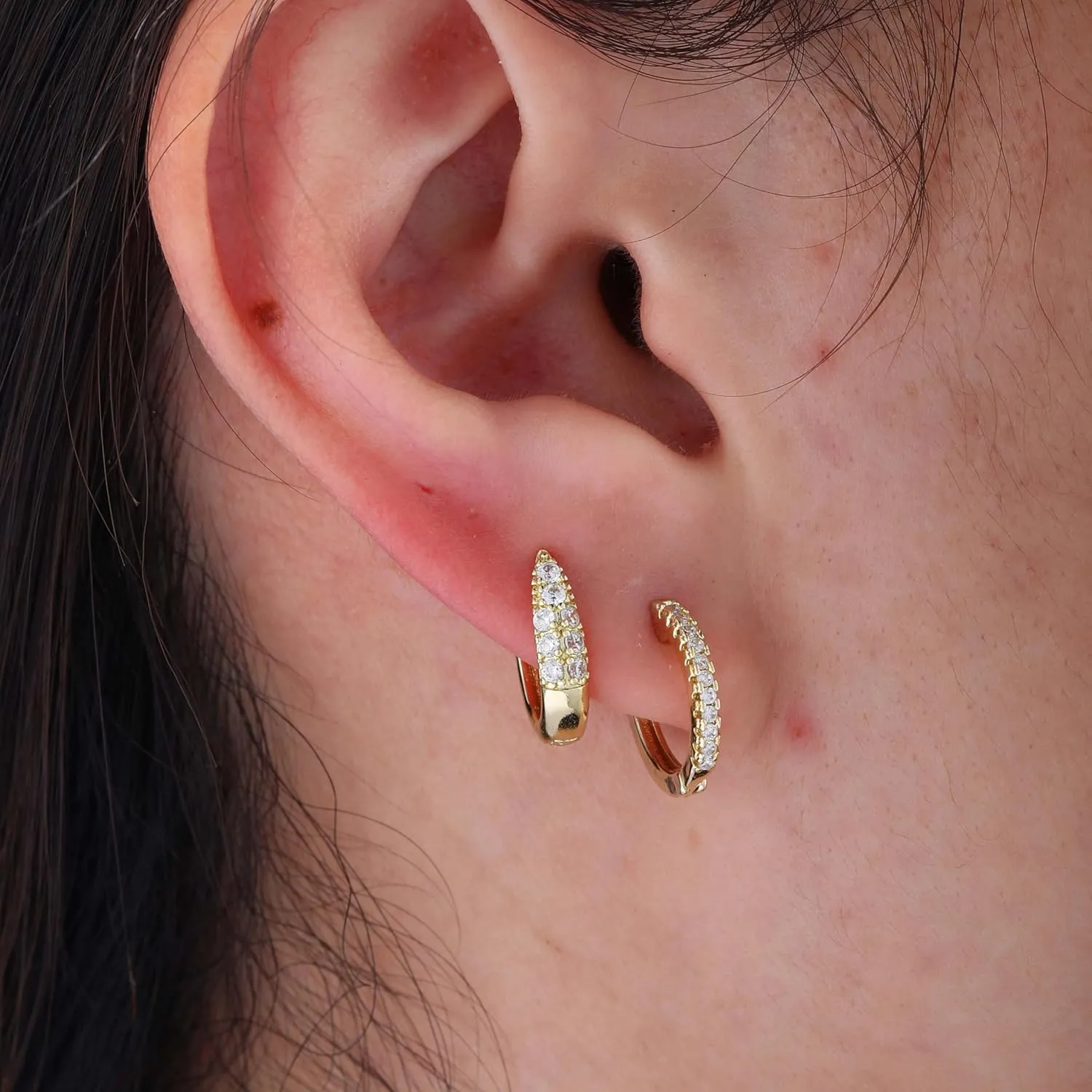 Gold/Silver Small Hoop Earrings Set for Women,14K Gold/Silver Plated Hypoallergenic Small Chunky Huggie Double Hoop Earrings For Women,Stud Earrings,Gold Pearl Dangle Hoop Earrings Set Jewelry For Gifts