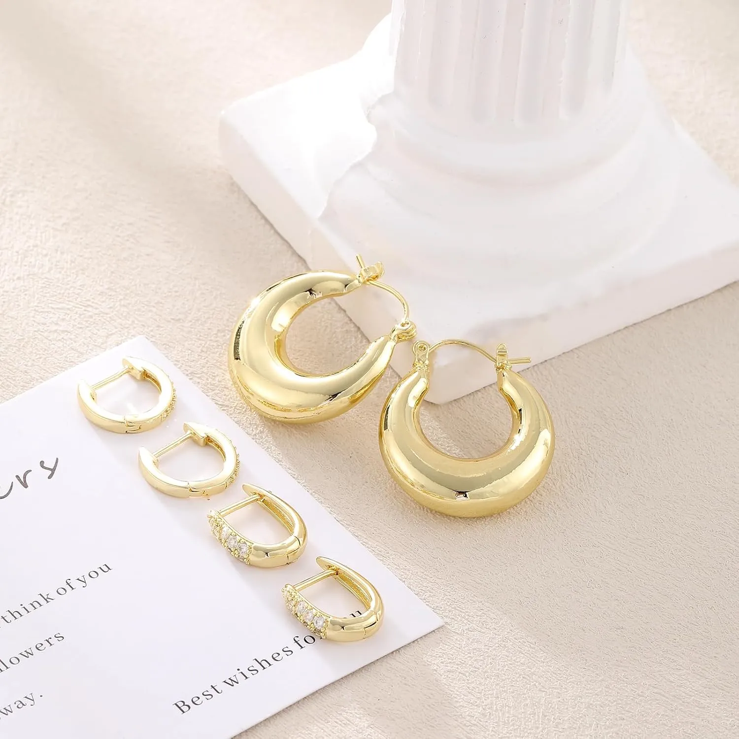 Gold/Silver Small Hoop Earrings Set for Women,14K Gold/Silver Plated Hypoallergenic Small Chunky Huggie Double Hoop Earrings For Women,Stud Earrings,Gold Pearl Dangle Hoop Earrings Set Jewelry For Gifts