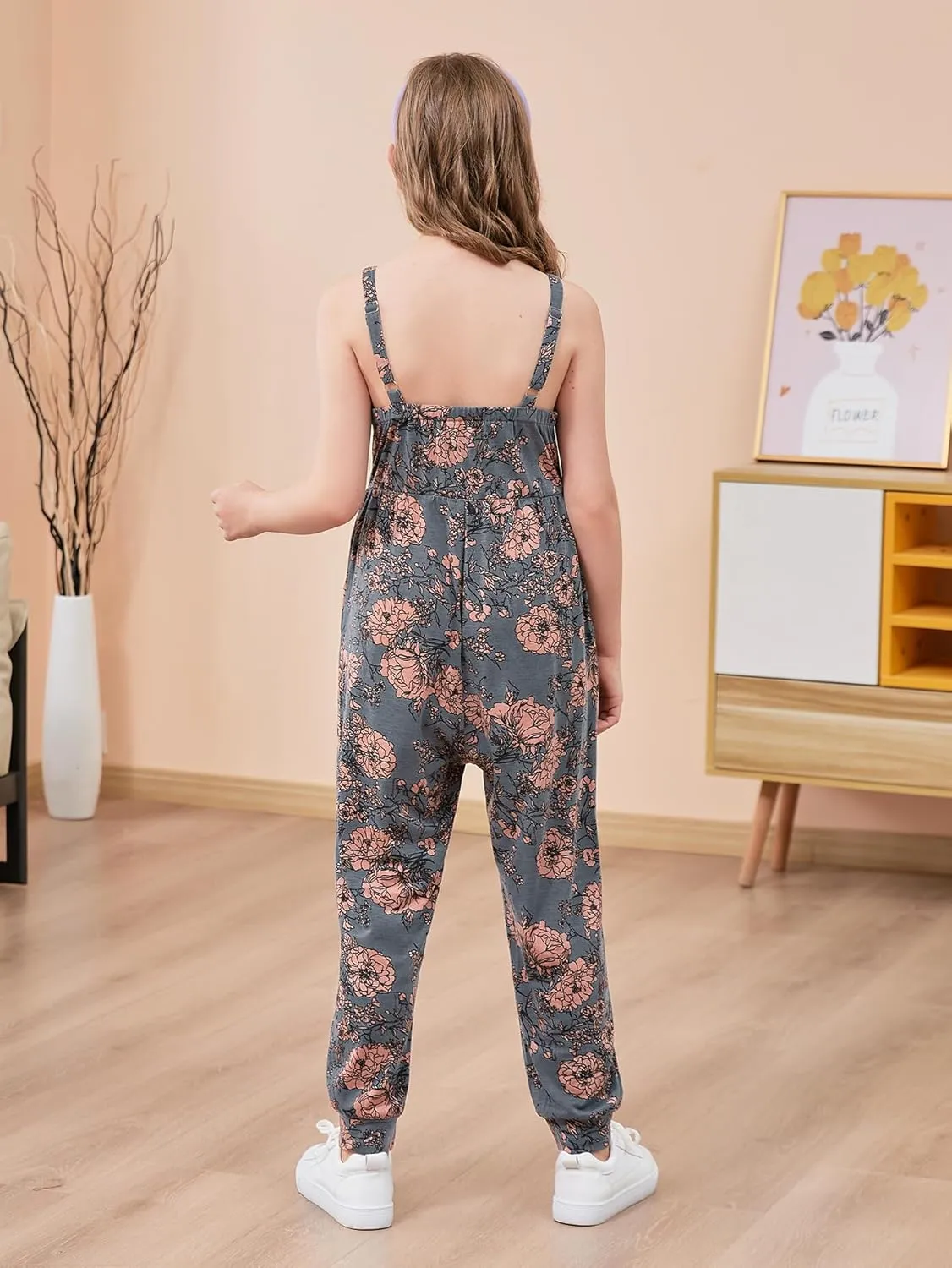 GORLYA Girls Casual Sleeveless Strap Backless Jumpsuit Outfits Baggy Harem Overalls Long Pant Jumper Rompers 4-14T