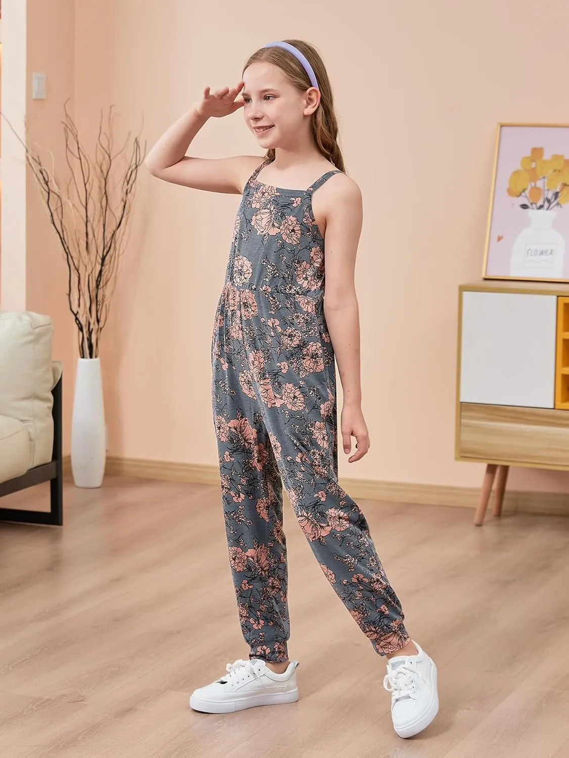 GORLYA Girls Casual Sleeveless Strap Backless Jumpsuit Outfits Baggy Harem Overalls Long Pant Jumper Rompers 4-14T