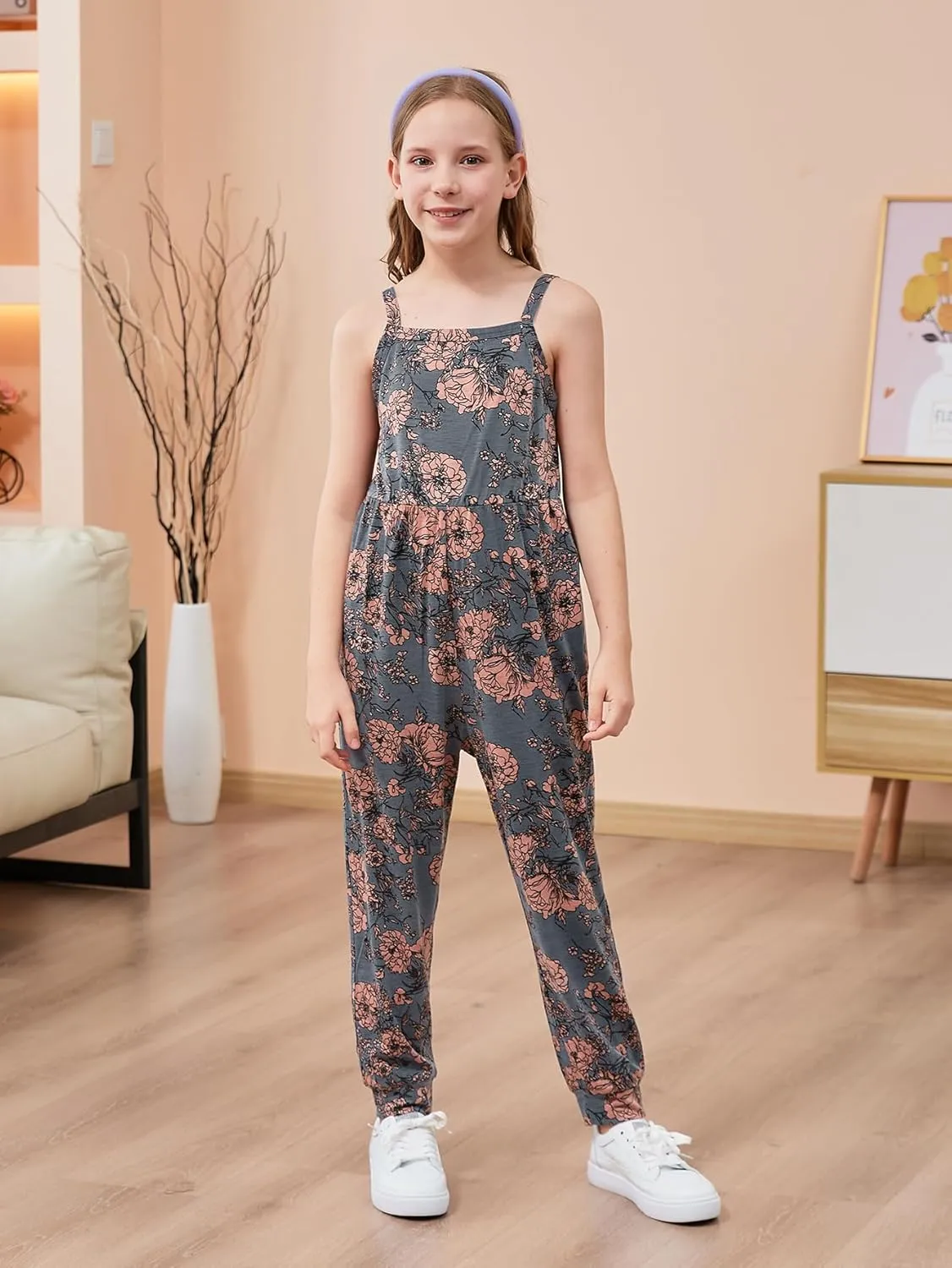 GORLYA Girls Casual Sleeveless Strap Backless Jumpsuit Outfits Baggy Harem Overalls Long Pant Jumper Rompers 4-14T