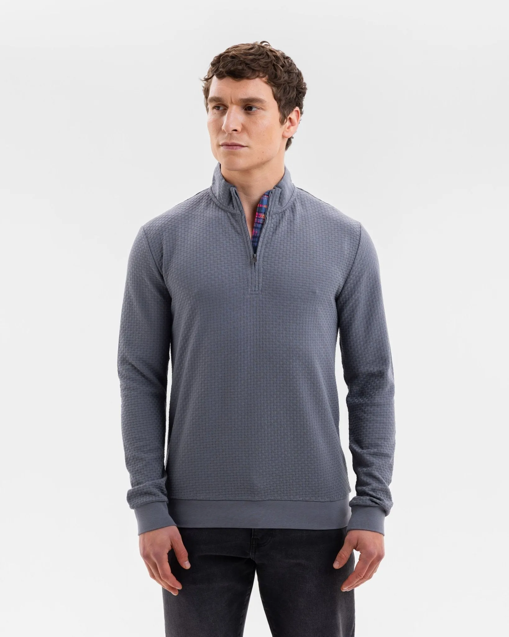 Grey with Tartan Quarter Zip Jersey