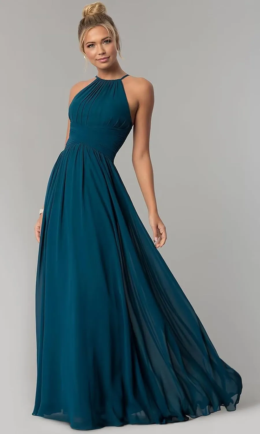 Halter Bridesmaid Dresses Long Chiffon A Line Wedding Formal Evening Gown
