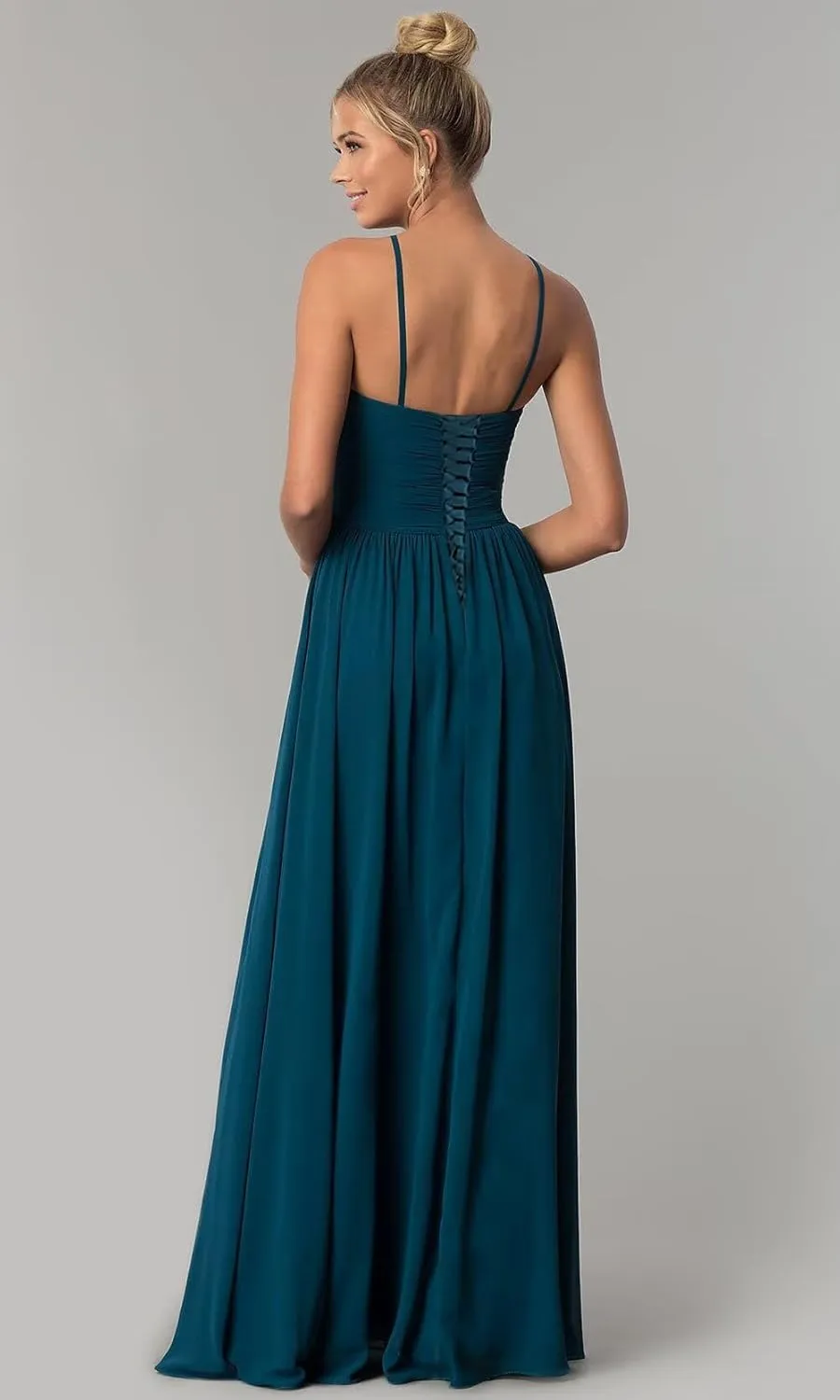 Halter Bridesmaid Dresses Long Chiffon A Line Wedding Formal Evening Gown
