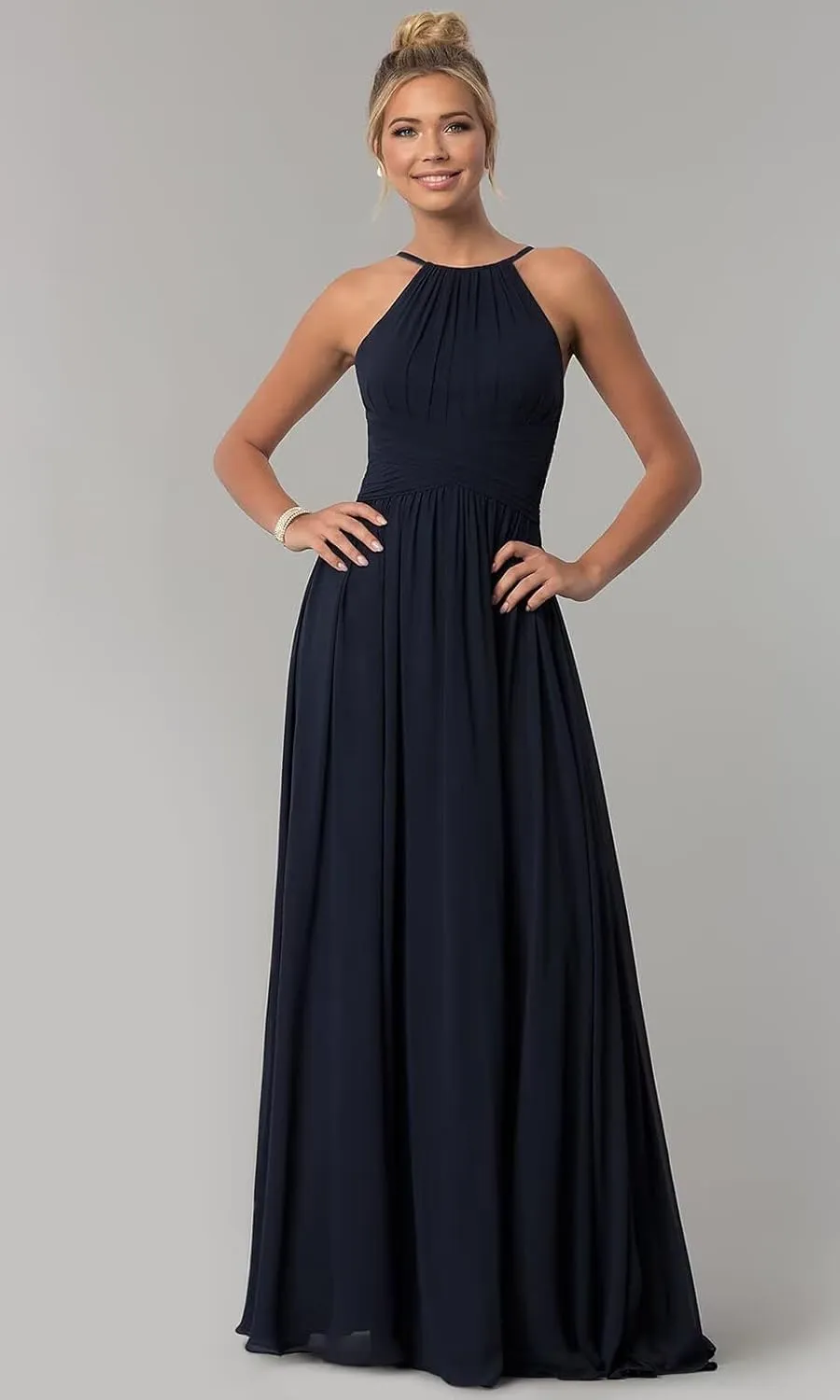 Halter Bridesmaid Dresses Long Chiffon A Line Wedding Formal Evening Gown