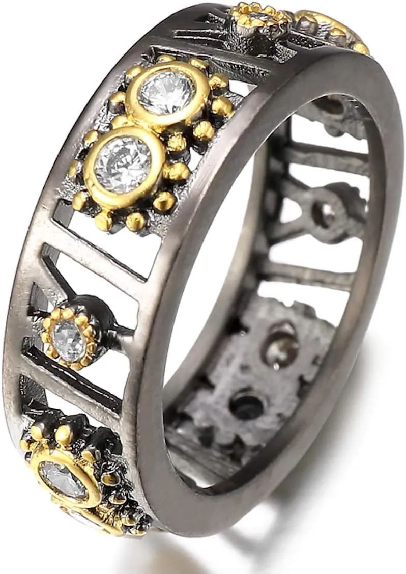 HAMPTON GEMS DESIGNER INSPIRED, 4 STYLES- STACKABLE RINGS, CONTRAST SATIN GOLD & SATIN SILVER (1/4" IN SS, 7)