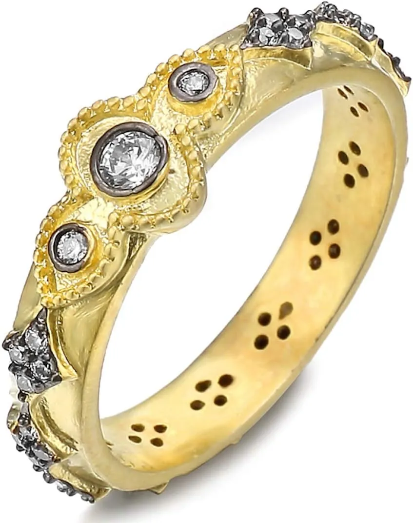 HAMPTON GEMS DESIGNER INSPIRED, 4 STYLES- STACKABLE RINGS, CONTRAST SATIN GOLD & SATIN SILVER (1/8" IN SG, 7)