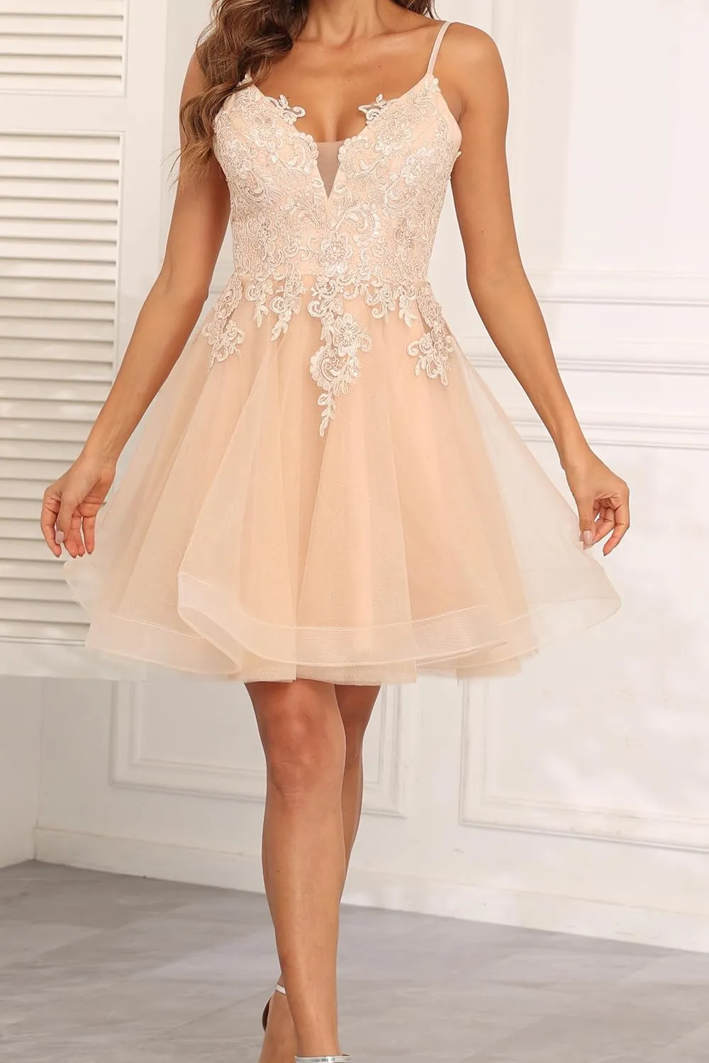 Homecoming Dresses 2025 Short - Lace Prom Dress Flowy Tulle A-Line Princess DAMA Dresses