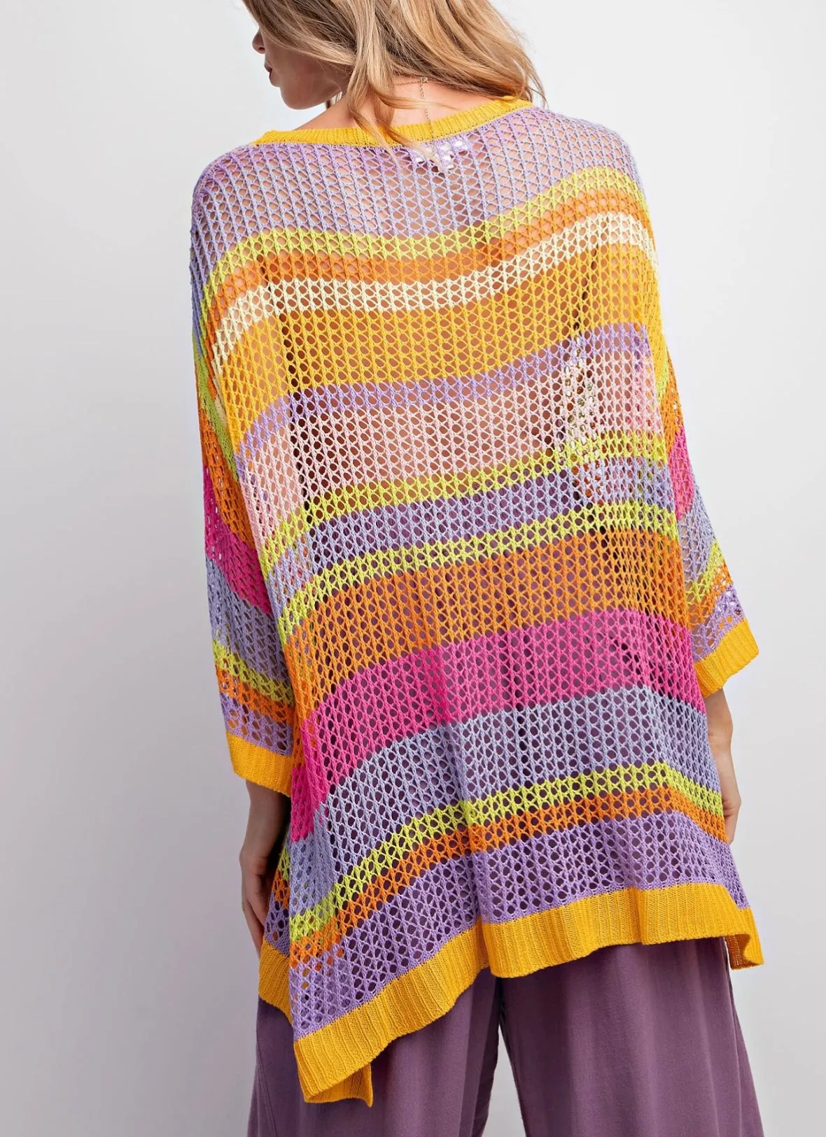 Hot Pink Multi Open Knit Sweater