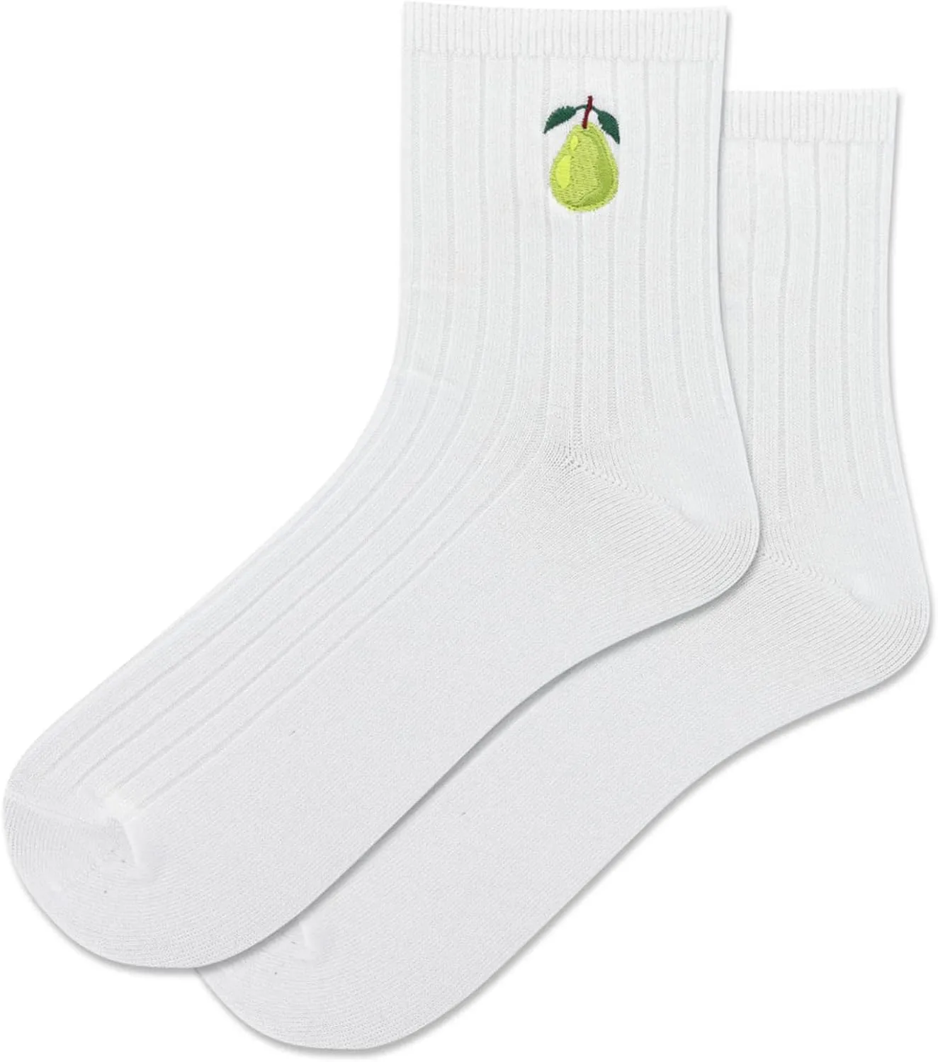 Hot Sox Women's Embroidered Pear Anklet Socks 1 Pair, White, Women's 9-11 Shoe