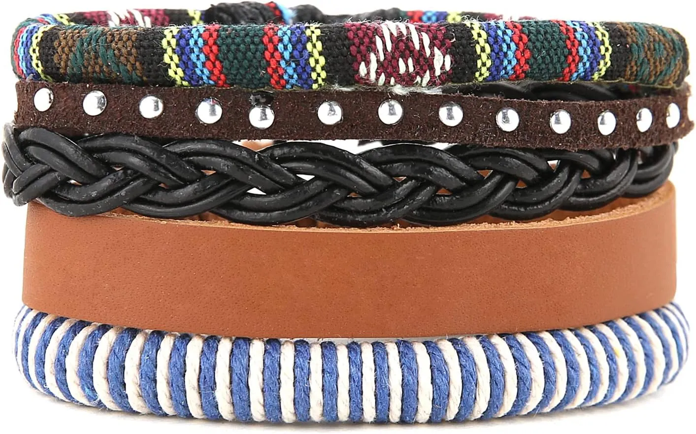 HZMAN Wrap Bracelets Men Women, Hemp Cords Wood Beads Ethnic Tribal Bracelets, Leather Wristbands