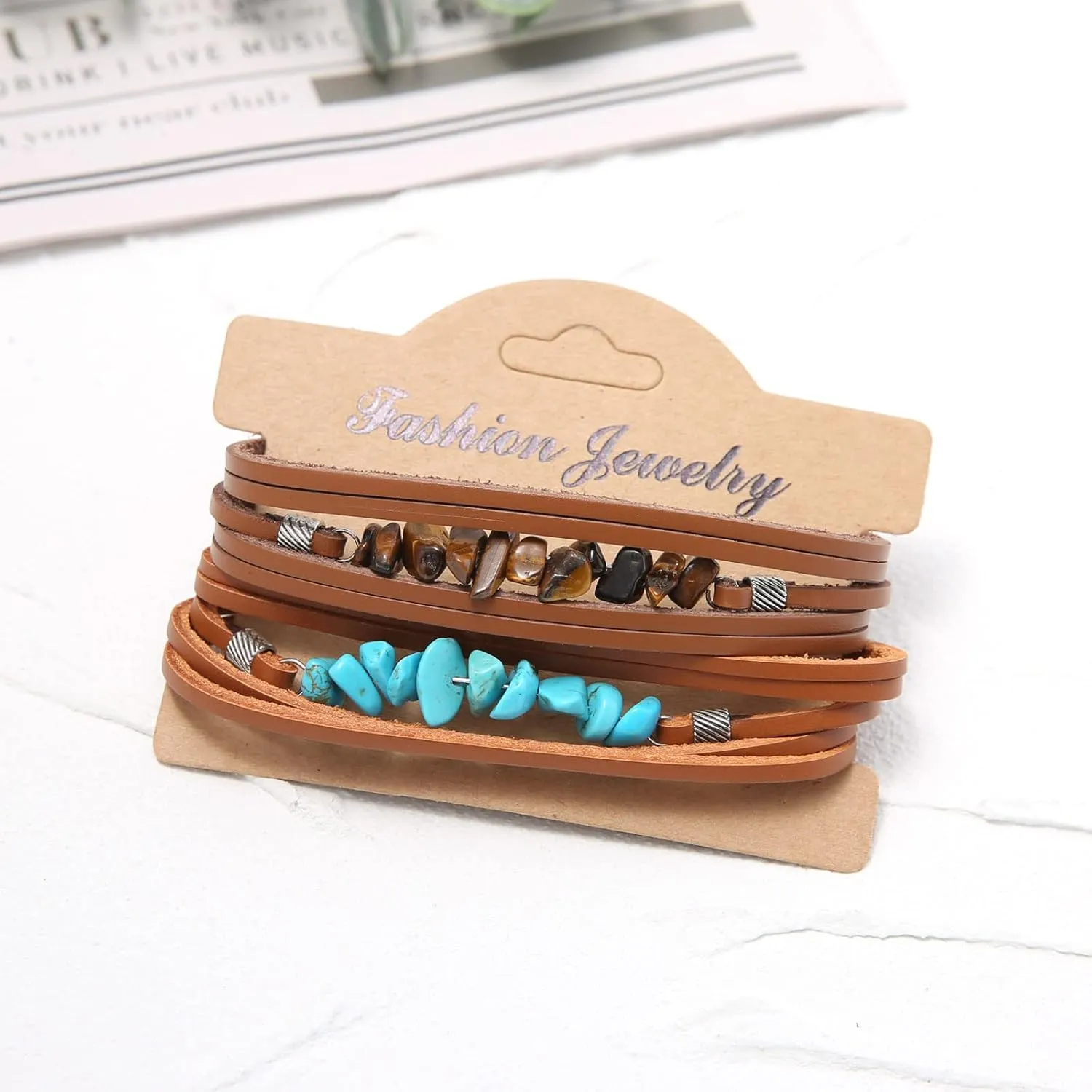 HZMAN Wrap Bracelets Men Women, Hemp Cords Wood Beads Ethnic Tribal Bracelets, Leather Wristbands