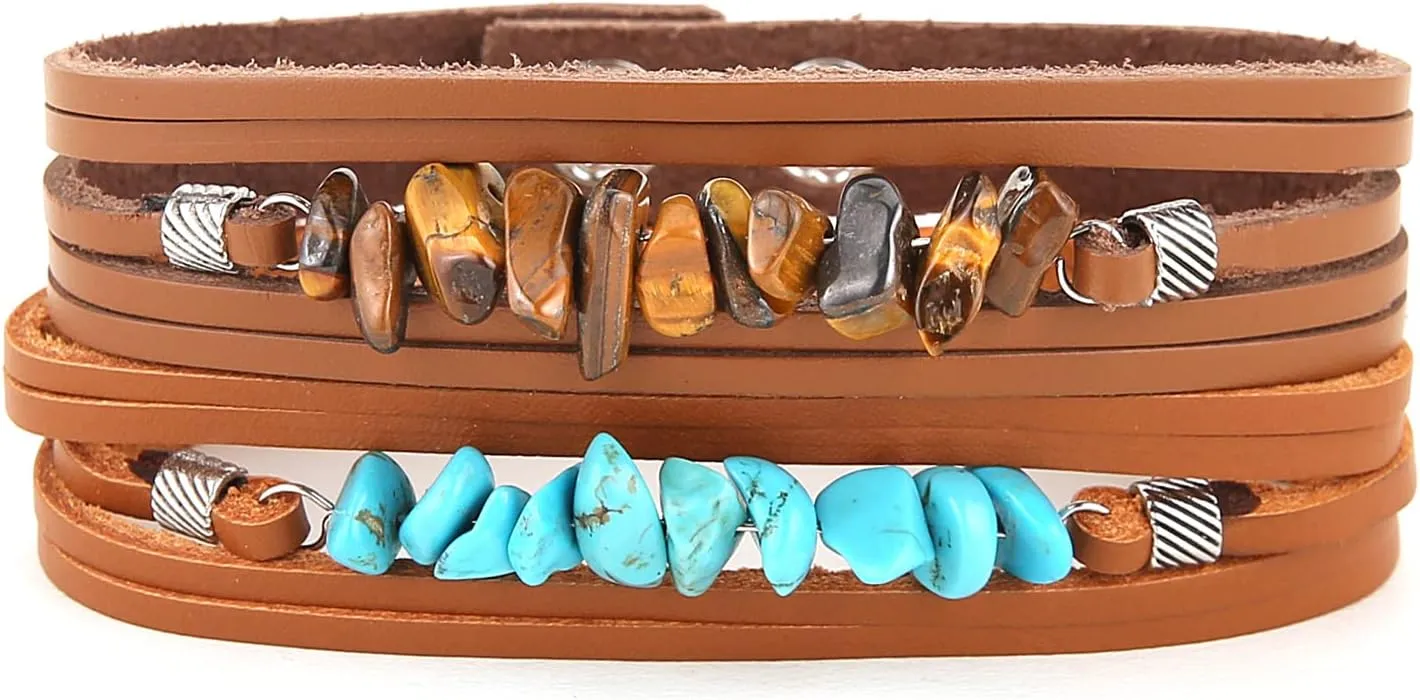 HZMAN Wrap Bracelets Men Women, Hemp Cords Wood Beads Ethnic Tribal Bracelets, Leather Wristbands