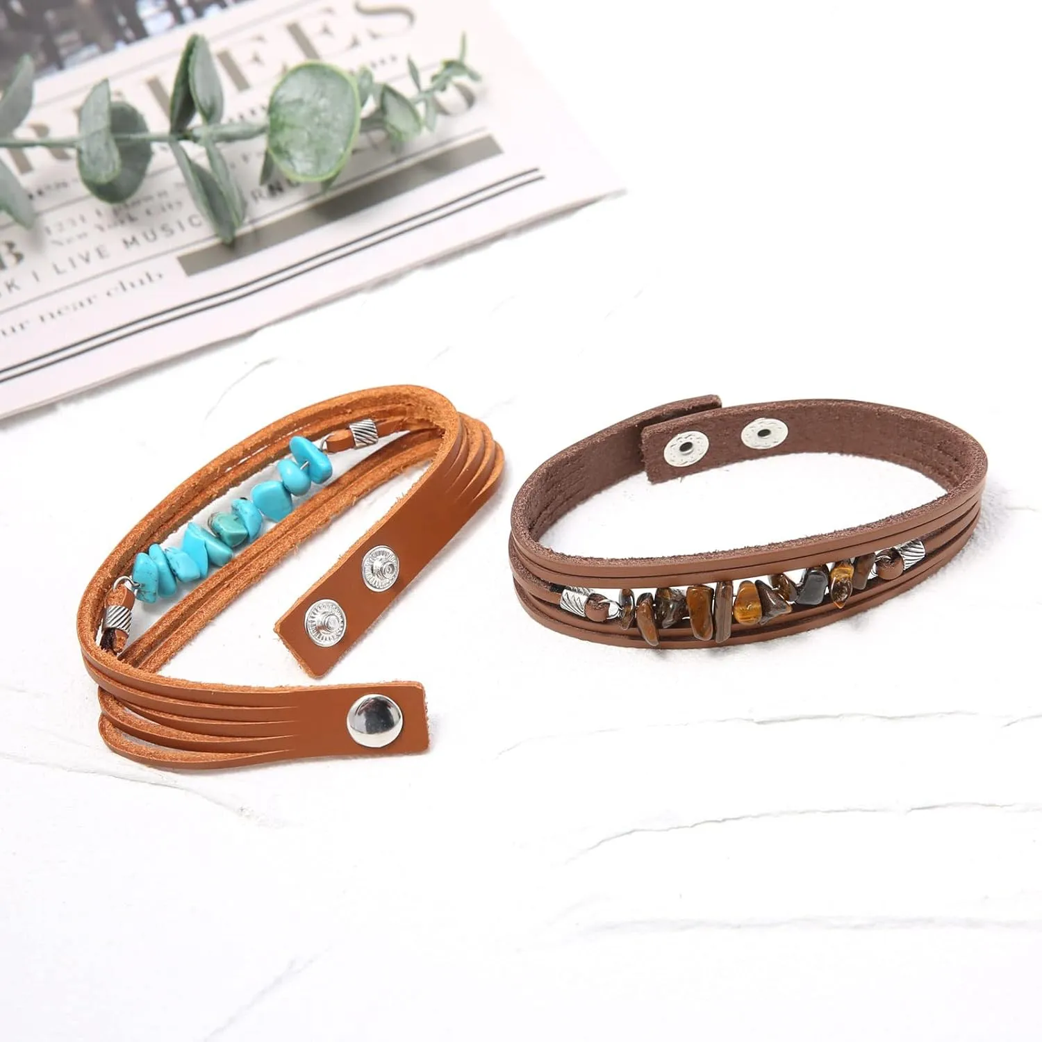 HZMAN Wrap Bracelets Men Women, Hemp Cords Wood Beads Ethnic Tribal Bracelets, Leather Wristbands