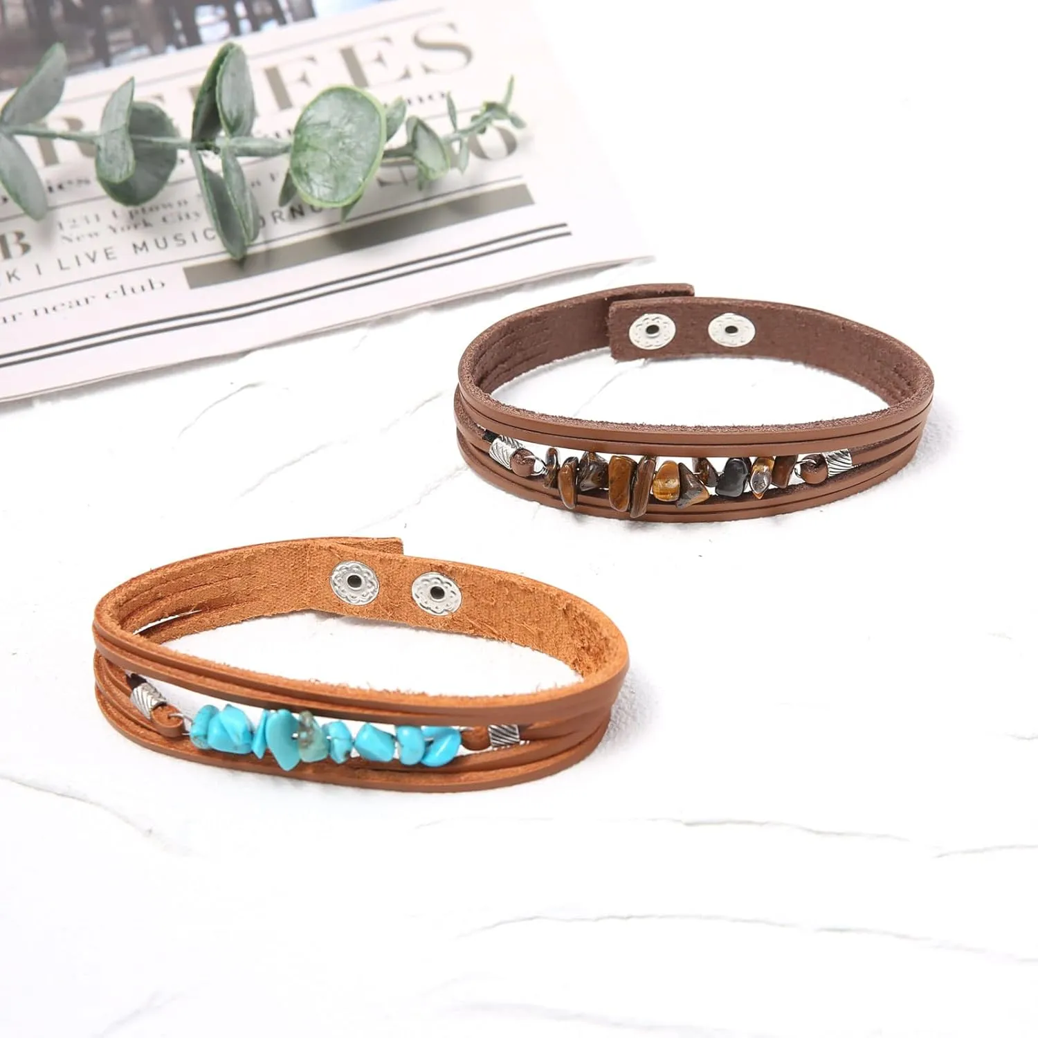HZMAN Wrap Bracelets Men Women, Hemp Cords Wood Beads Ethnic Tribal Bracelets, Leather Wristbands