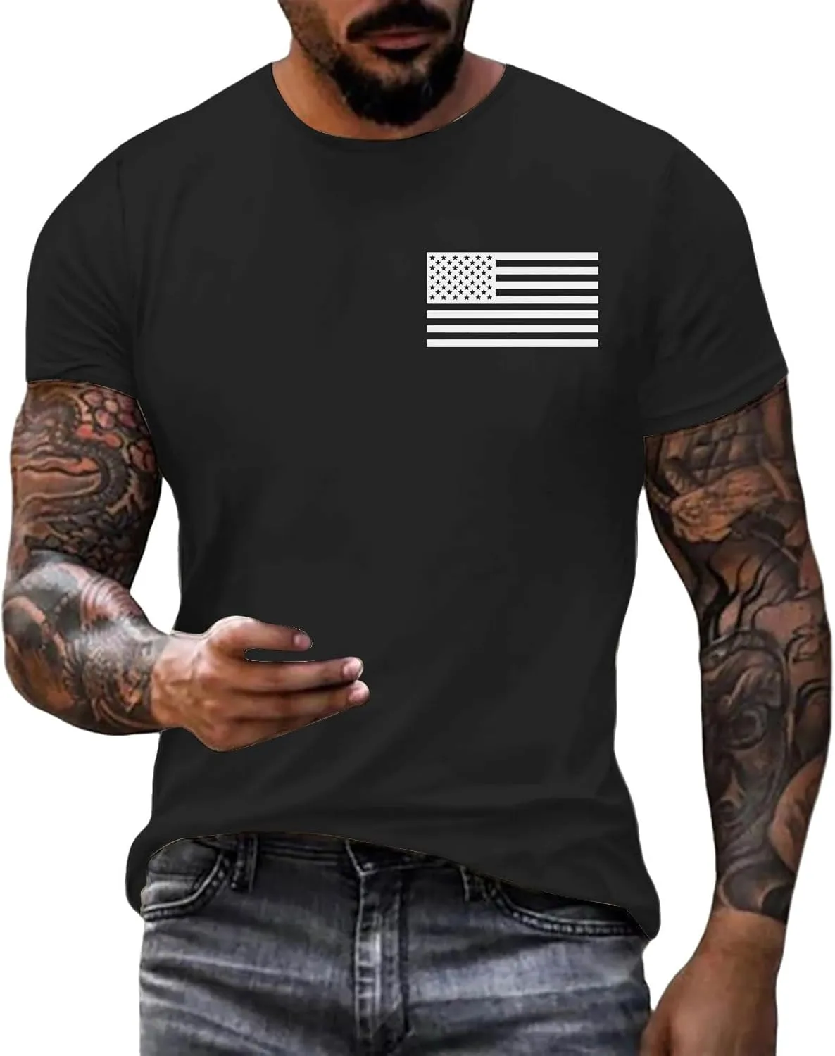 Independence Patriotic T Shirt for Men Short Sleeve USA 4th of July Shirts American Red White Blue Star Stripes Tees