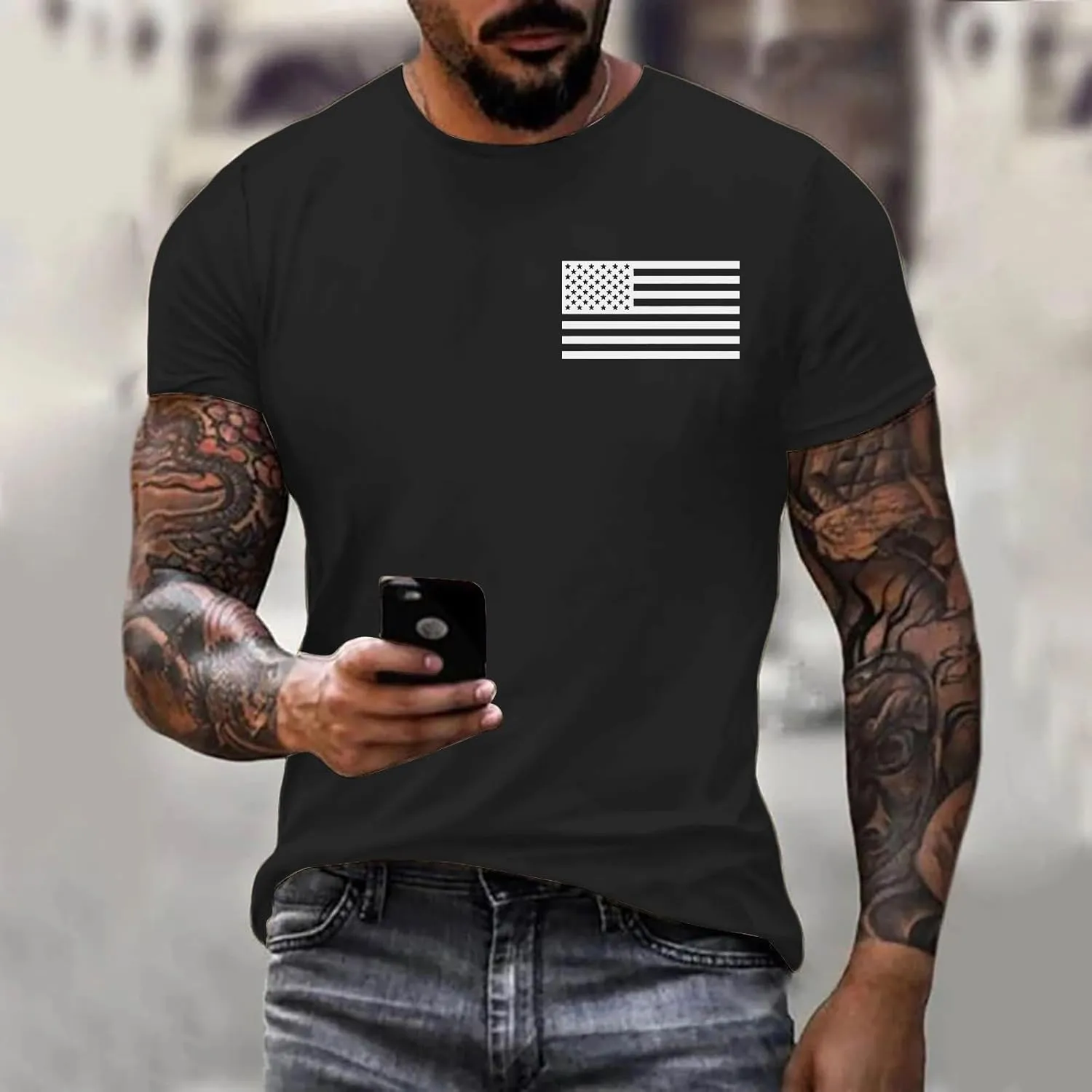 Independence Patriotic T Shirt for Men Short Sleeve USA 4th of July Shirts American Red White Blue Star Stripes Tees
