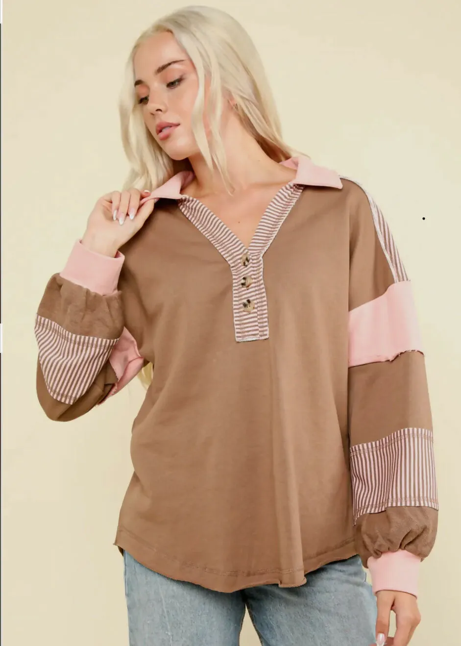 Kelsey Pink/Brown Colorblock Top