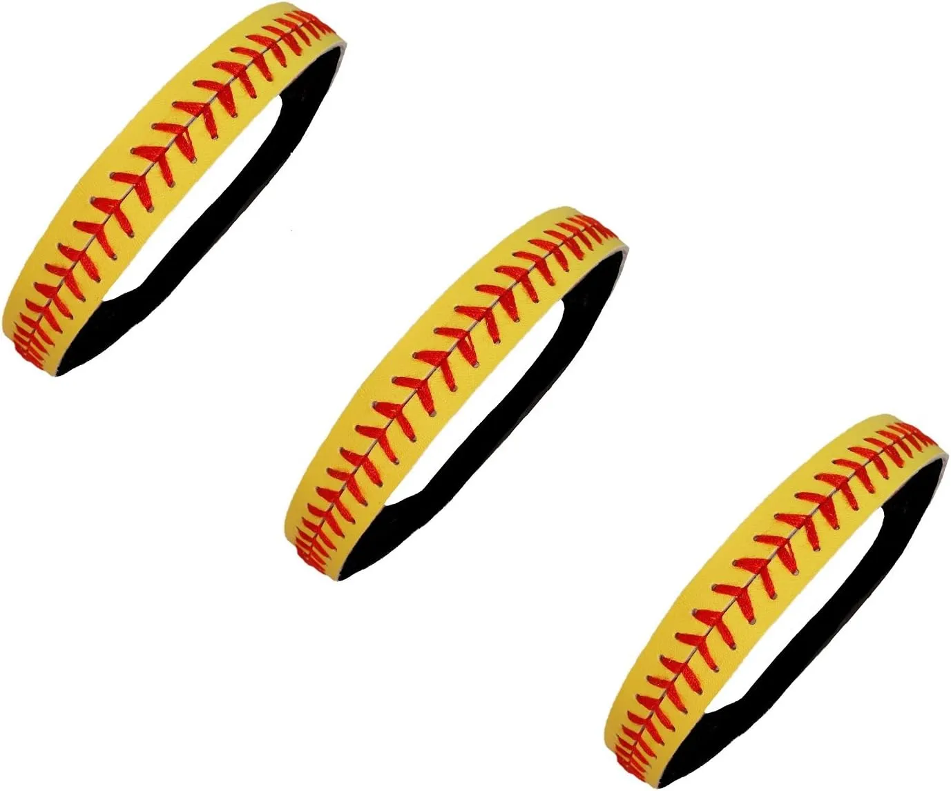 Kenz Laurenz Wholesale Softball Headbands - Yellow Leather with Red Stitching Seam (Available in Lots of Pack Quantities) Fastpitch Stretch Elastic Sport and Fashion Headband