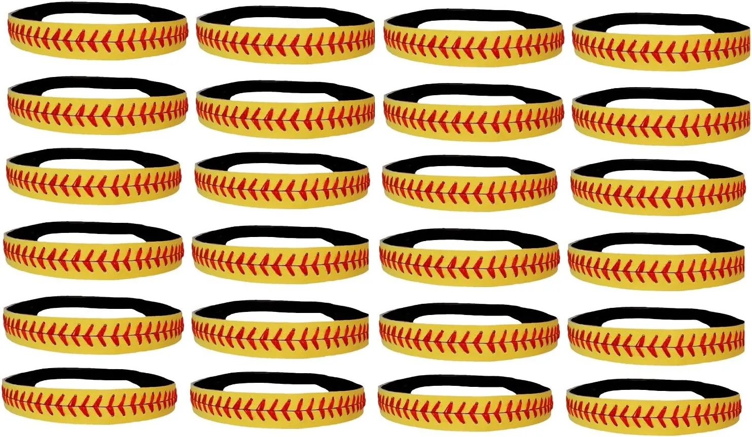 Kenz Laurenz Wholesale Softball Headbands - Yellow Leather with Red Stitching Seam (Available in Lots of Pack Quantities) Fastpitch Stretch Elastic Sport and Fashion Headband