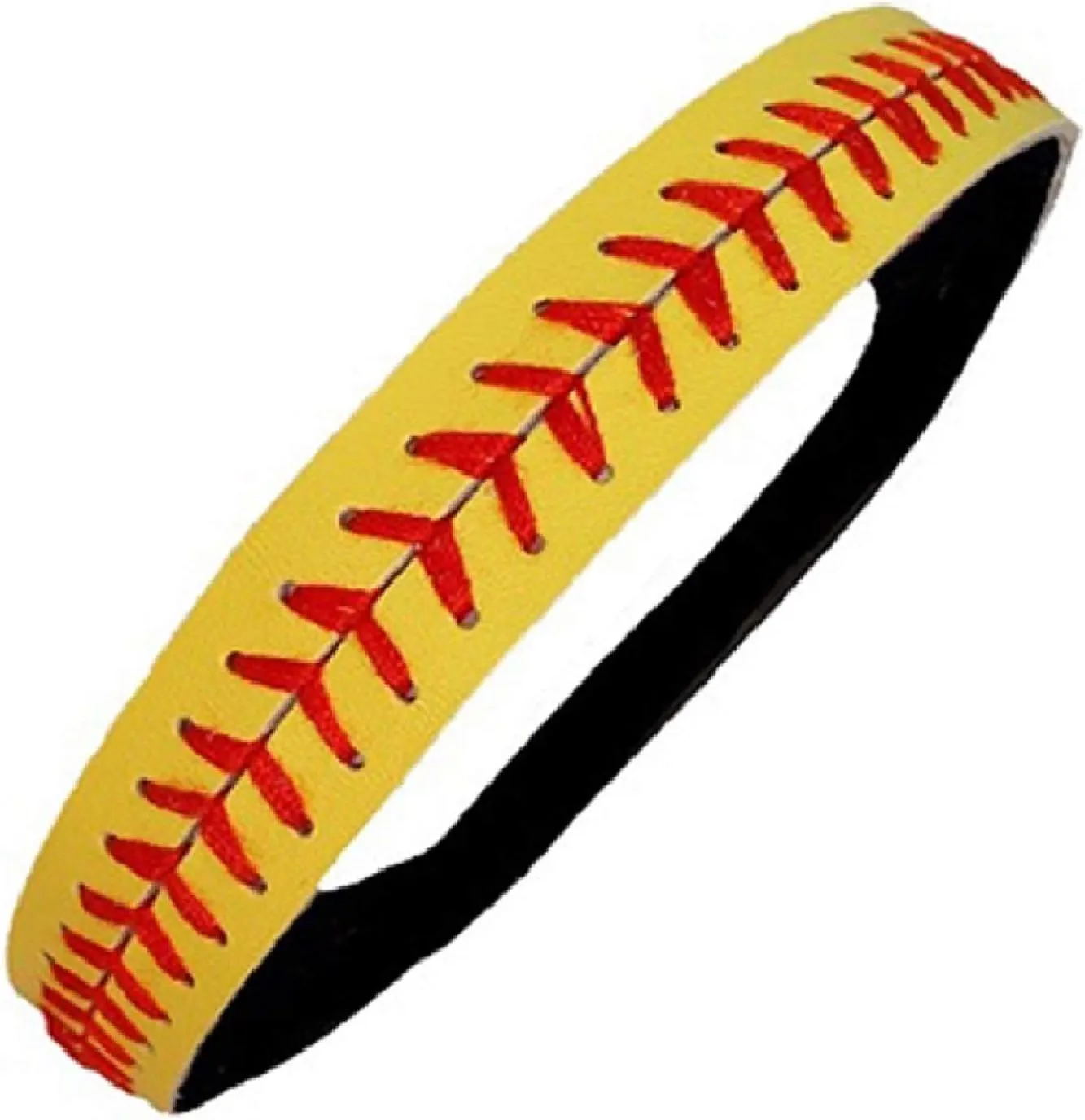 Kenz Laurenz Wholesale Softball Headbands - Yellow Leather with Red Stitching Seam (Available in Lots of Pack Quantities) Fastpitch Stretch Elastic Sport and Fashion Headband