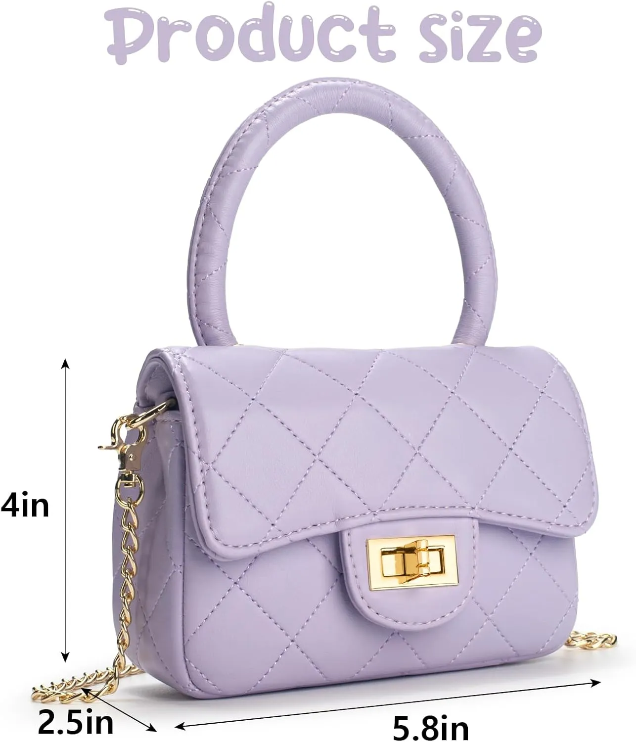Kids Purse for Girls Ages 3-14, Leather Handle Crossbody Bag for Teen Girls, Cute Princess Flap Handbag, Purple Shoulder Chain Bag, Toddler Purse Gift for Birthday, Christmas