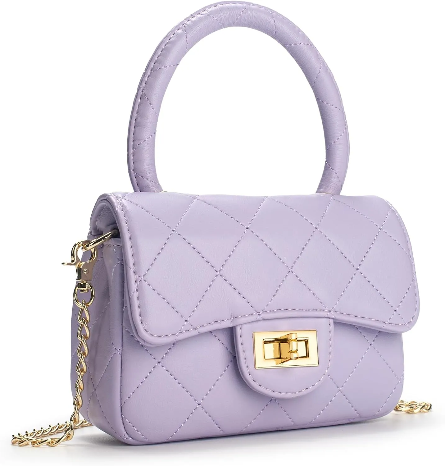 Kids Purse for Girls Ages 3-14, Leather Handle Crossbody Bag for Teen Girls, Cute Princess Flap Handbag, Purple Shoulder Chain Bag, Toddler Purse Gift for Birthday, Christmas